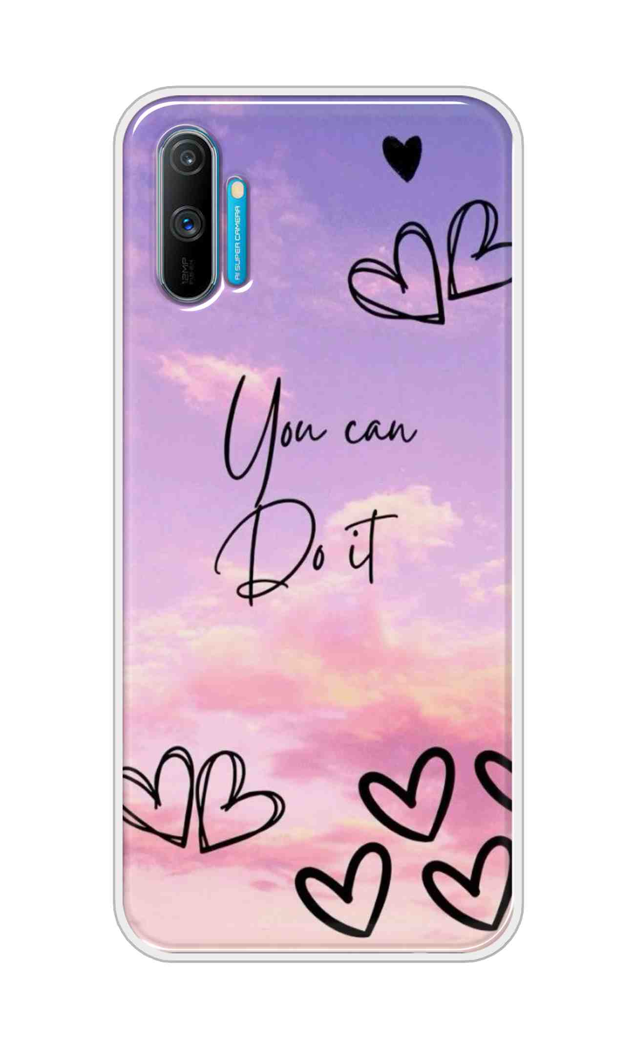 Coberta Back Cover For Realme C3 Back Cover Stylish Case - You Can Do It and Hearts Design D16539