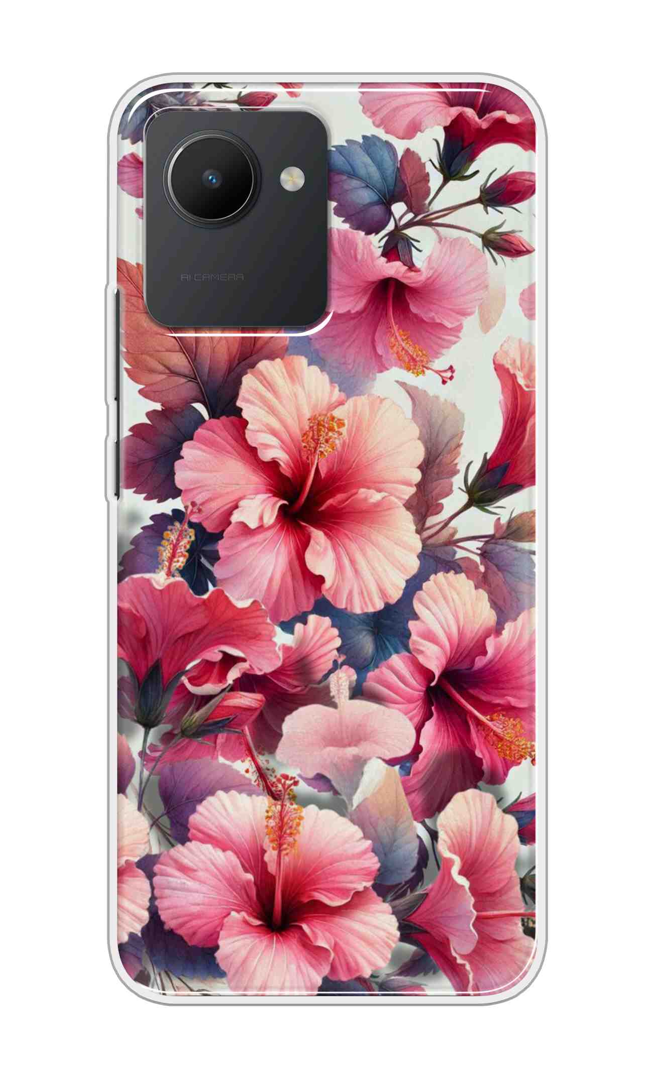 Coberta Back Cover For Realme C30 Back Cover Stylish Case - Pink Leaves and Flowers Design D16525