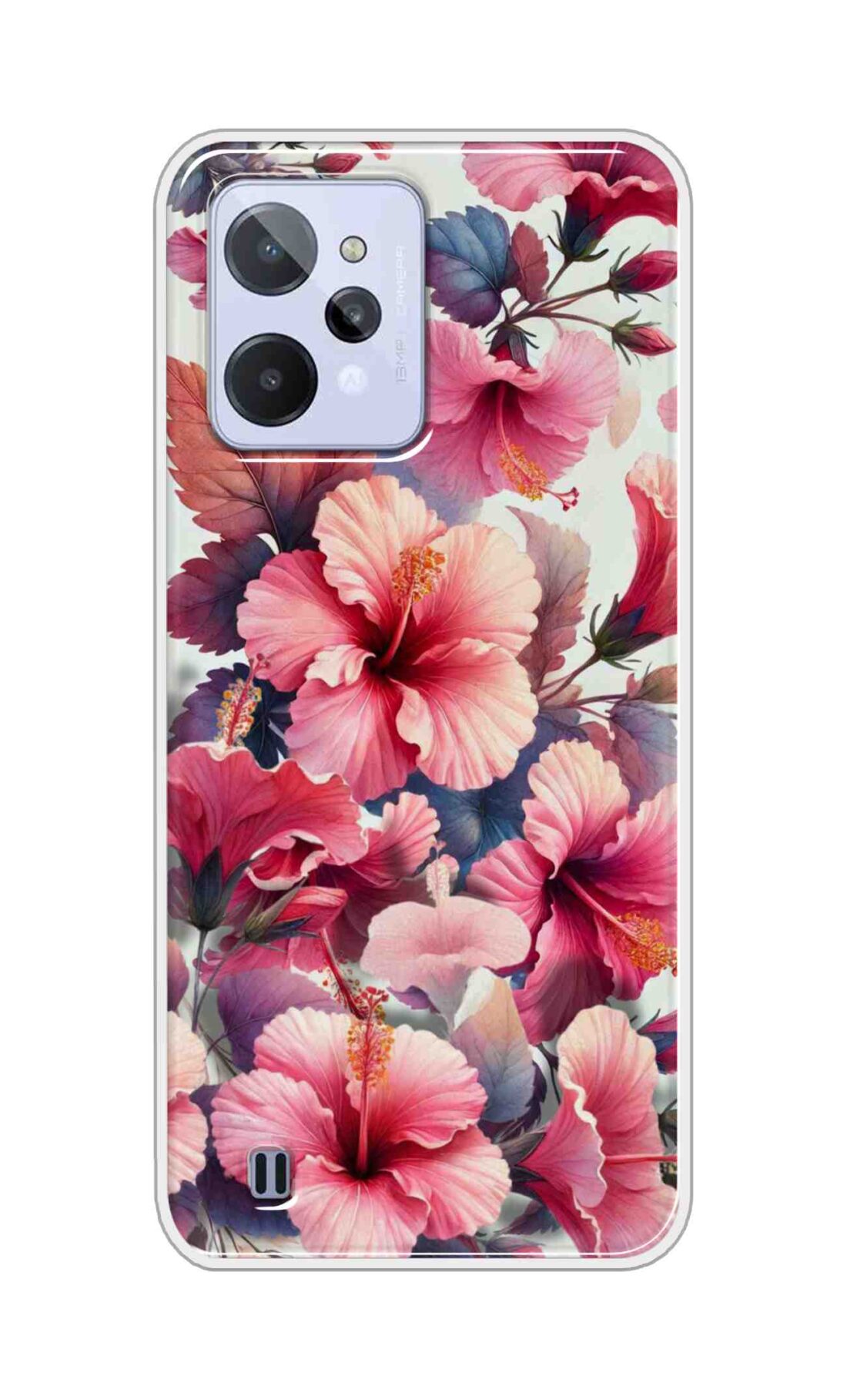 Coberta Back Cover For Realme C31 Back Cover Stylish Case - Pink Leaves and Flowers Design D16525