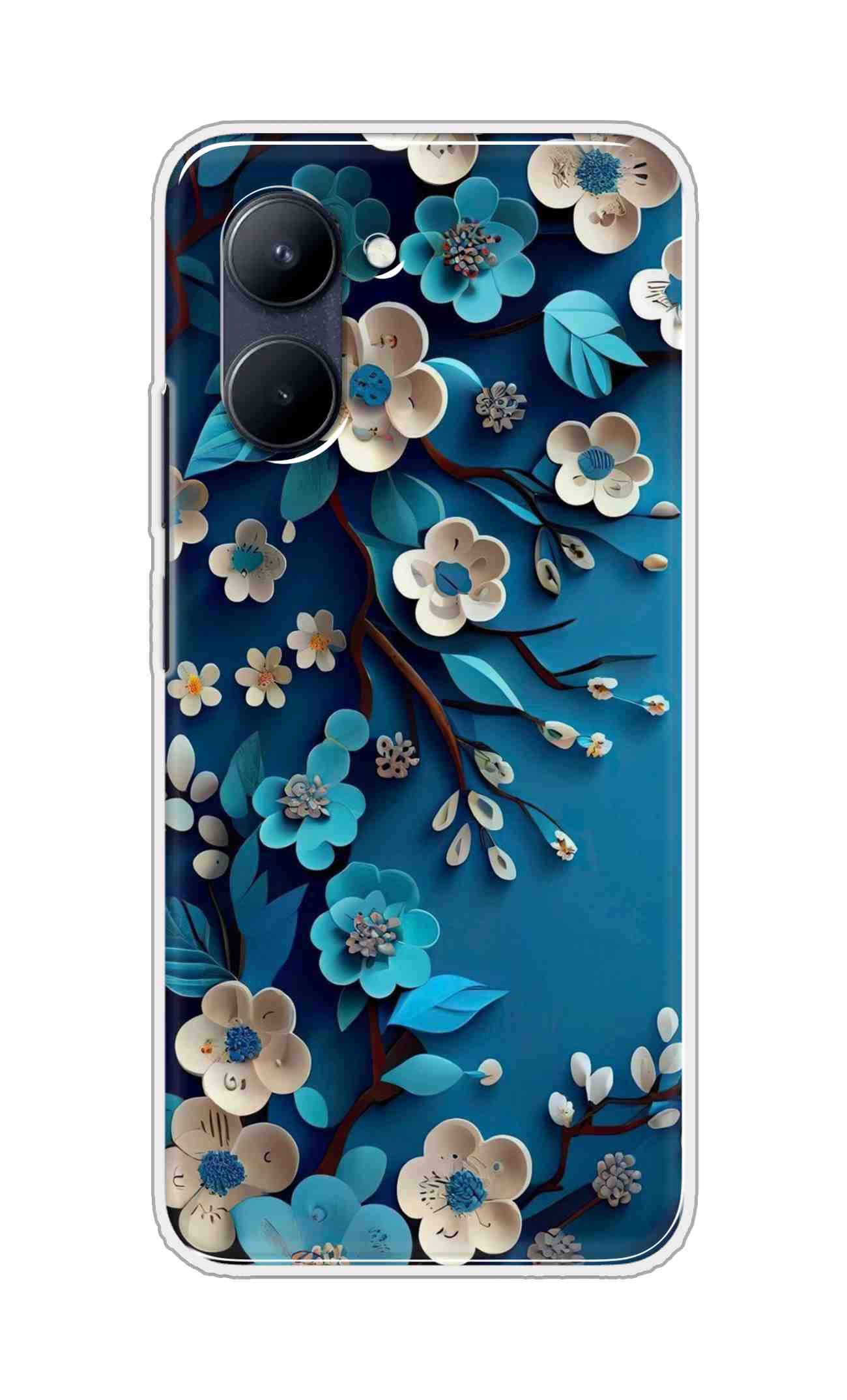 Coberta Back Cover For Realme C33 Back Cover Stylish Case - Blue and White Flowers Design D16551