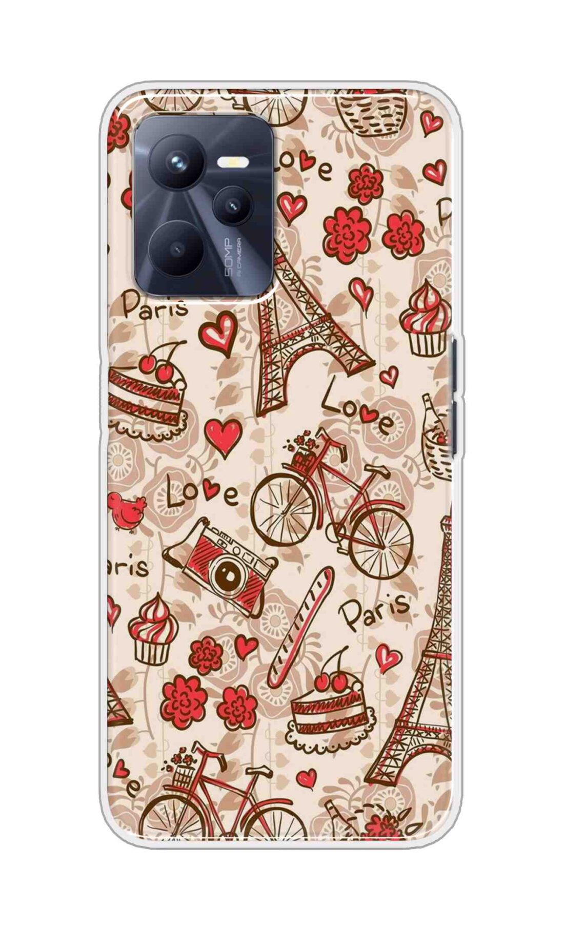 Coberta Back Cover For Realme C35 Back Cover Stylish Case - Paris and Love Text Pattern D11626