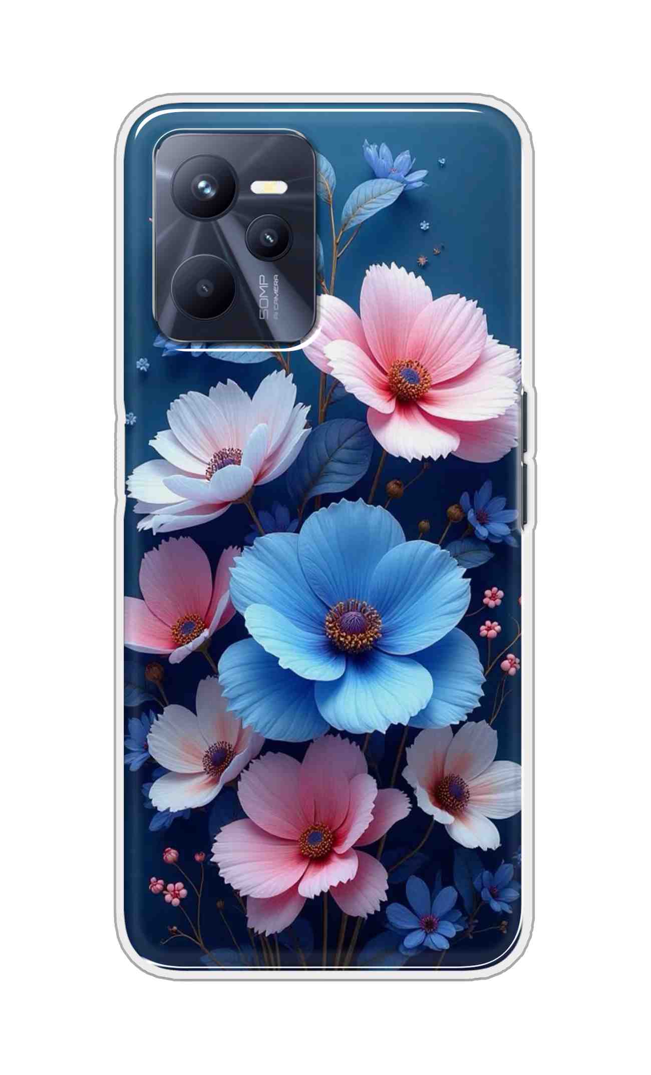 Coberta Back Cover For Realme C35 Back Cover Stylish Case - Blue and Pink Flowers Design D16512