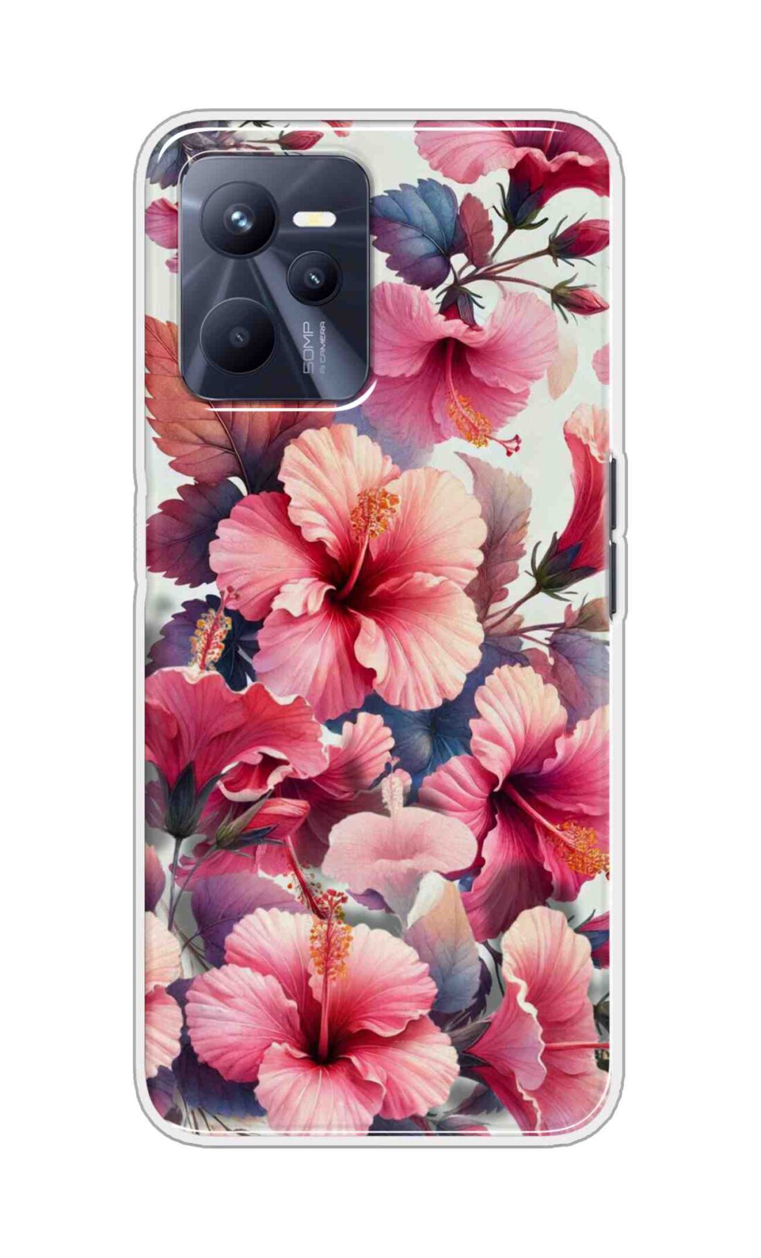 Coberta Back Cover For Realme C35 Back Cover Stylish Case - Pink Leaves and Flowers Design D16525