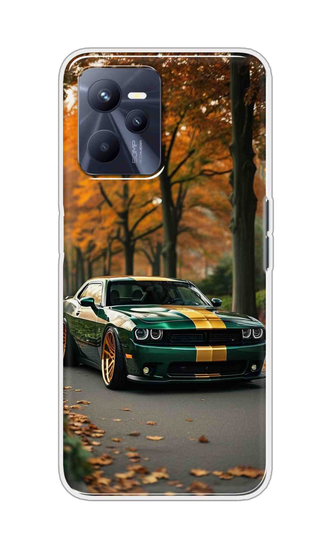 Coberta Back Cover For Realme C35 Back Cover Stylish Case - Golden Line in Green Design D16546