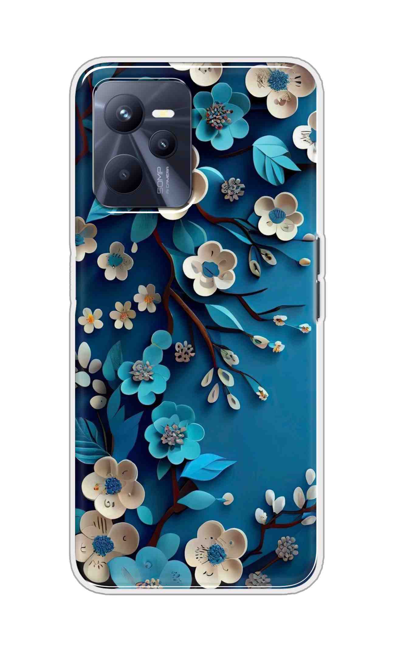 Coberta Back Cover For Realme C35 Back Cover Stylish Case - Blue and White Flowers Design D16551