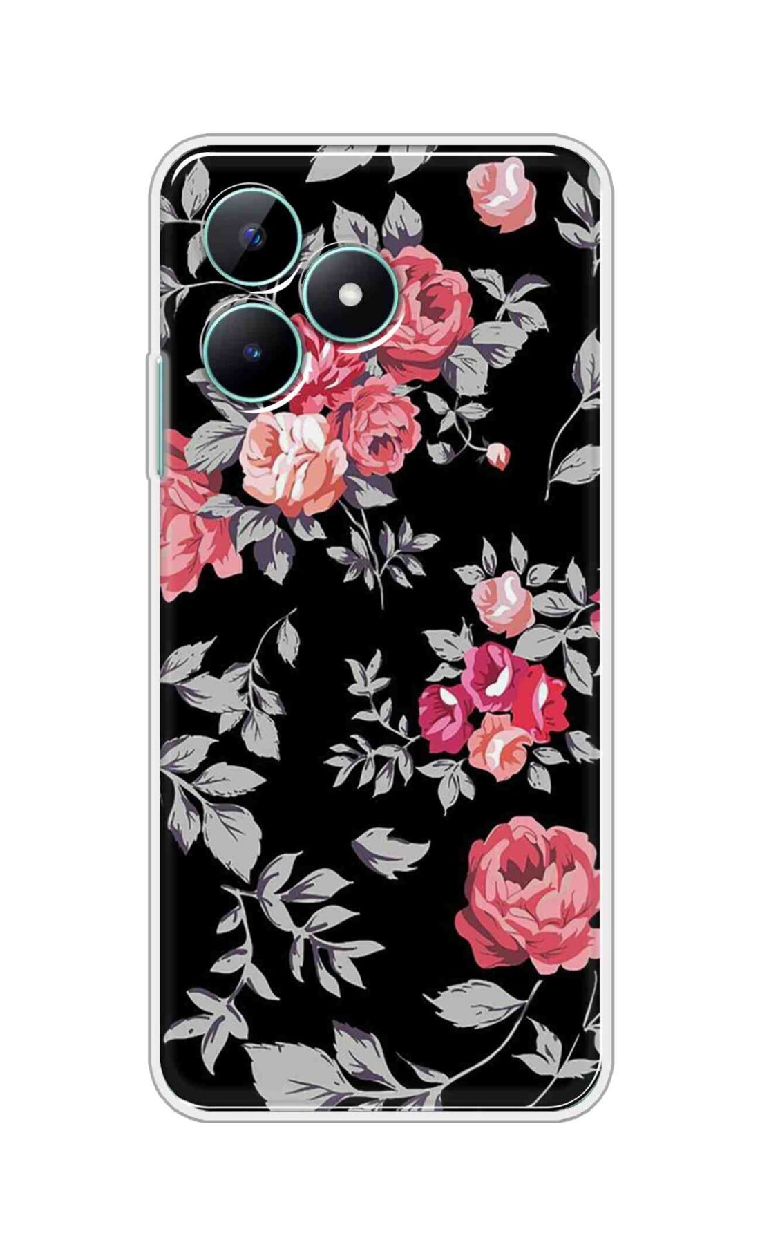 Coberta Back Cover For Realme C51 Back Cover Stylish Case - Pink Flowers and Grey Leaves Design D11556