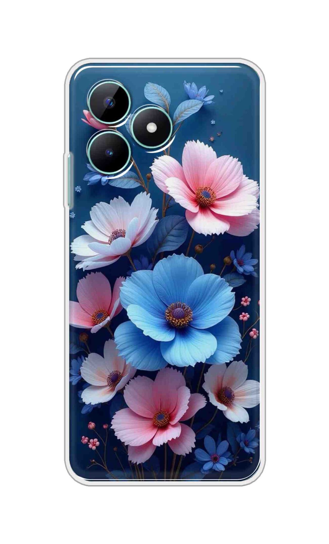 Coberta Back Cover For Realme C51 Back Cover Stylish Case - Blue and Pink Flowers Design D16512