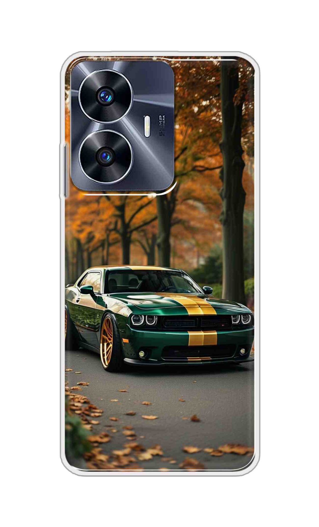 Coberta Back Cover For Realme C55 Back Cover Stylish Case - Golden Line in Green Design D16546