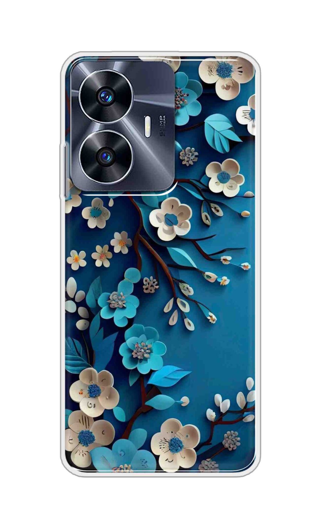 Coberta Back Cover For Realme C55 Back Cover Stylish Case - Blue and White Flowers Design D16551