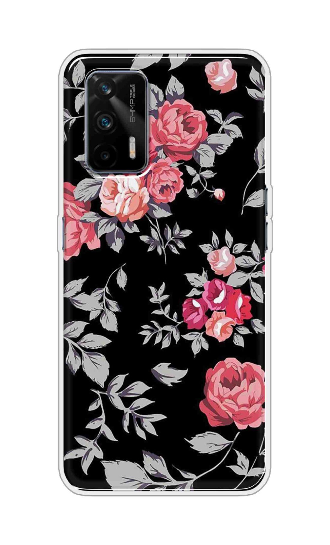 Coberta Back Cover For Realme GT 5G Back Cover Stylish Case - Pink Flowers and Grey Leaves Design D11556