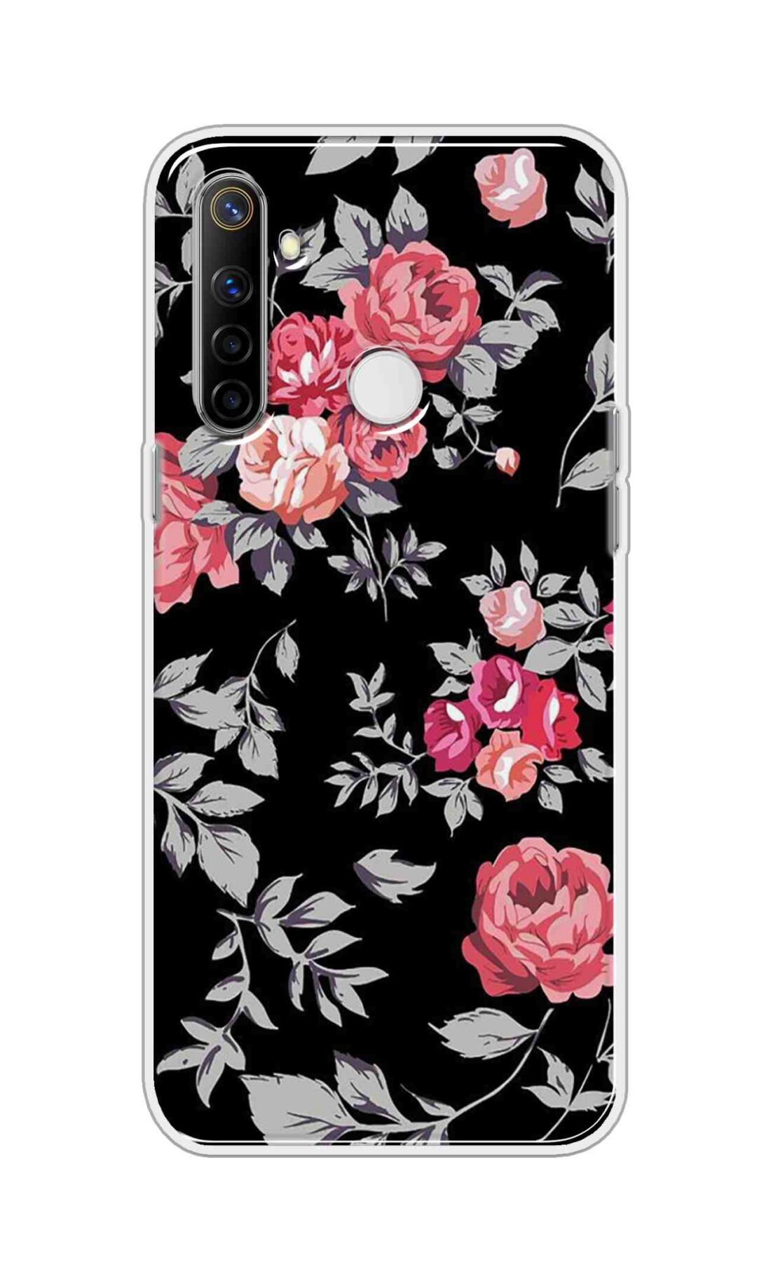 Coberta Back Cover For Realme Narzo 10 Back Cover Stylish Case - Pink Flowers and Grey Leaves Design D11556