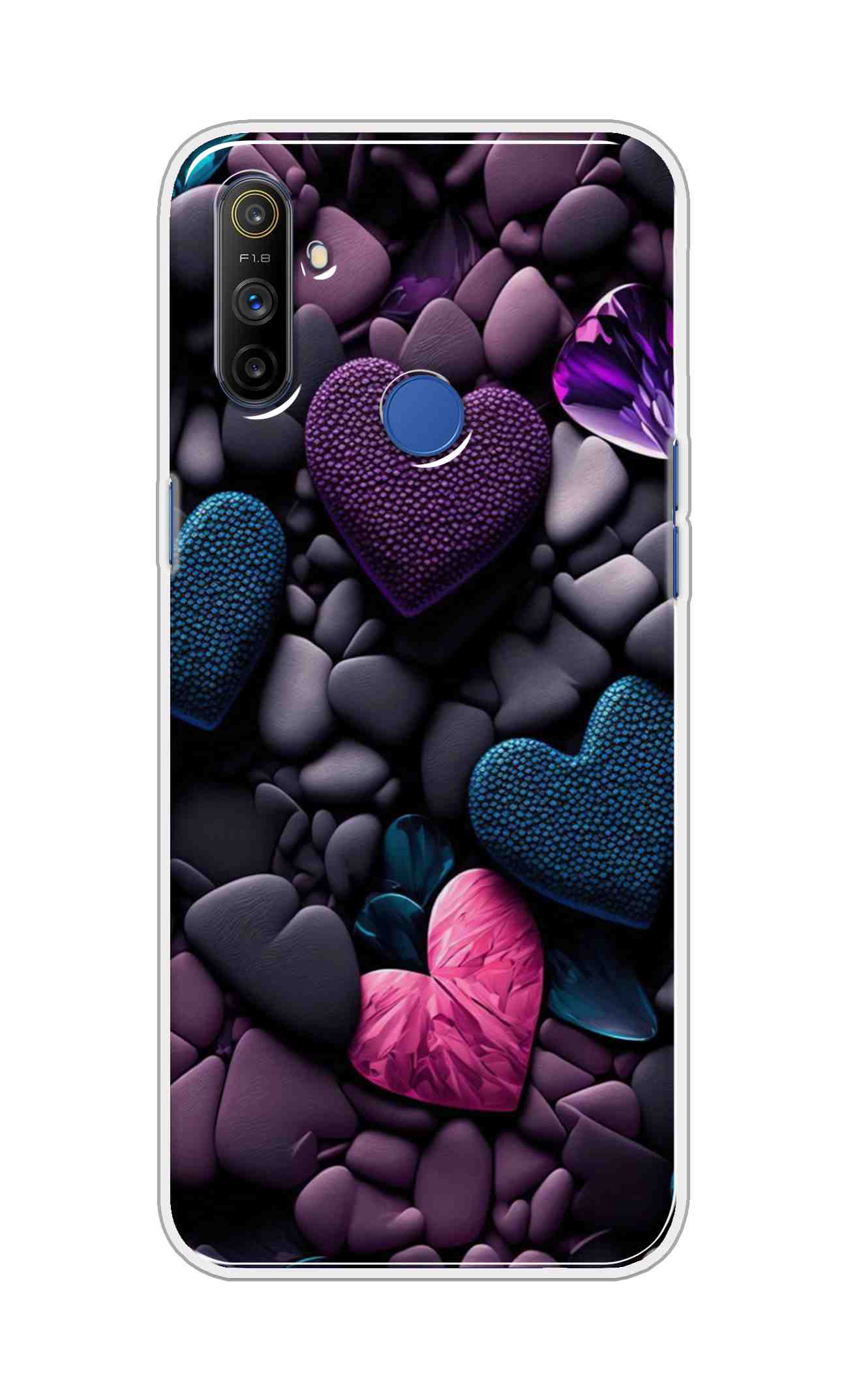 Coberta Back Cover For Realme Narzo 10A Back Cover Stylish Case - Purple Hearts Design D16005