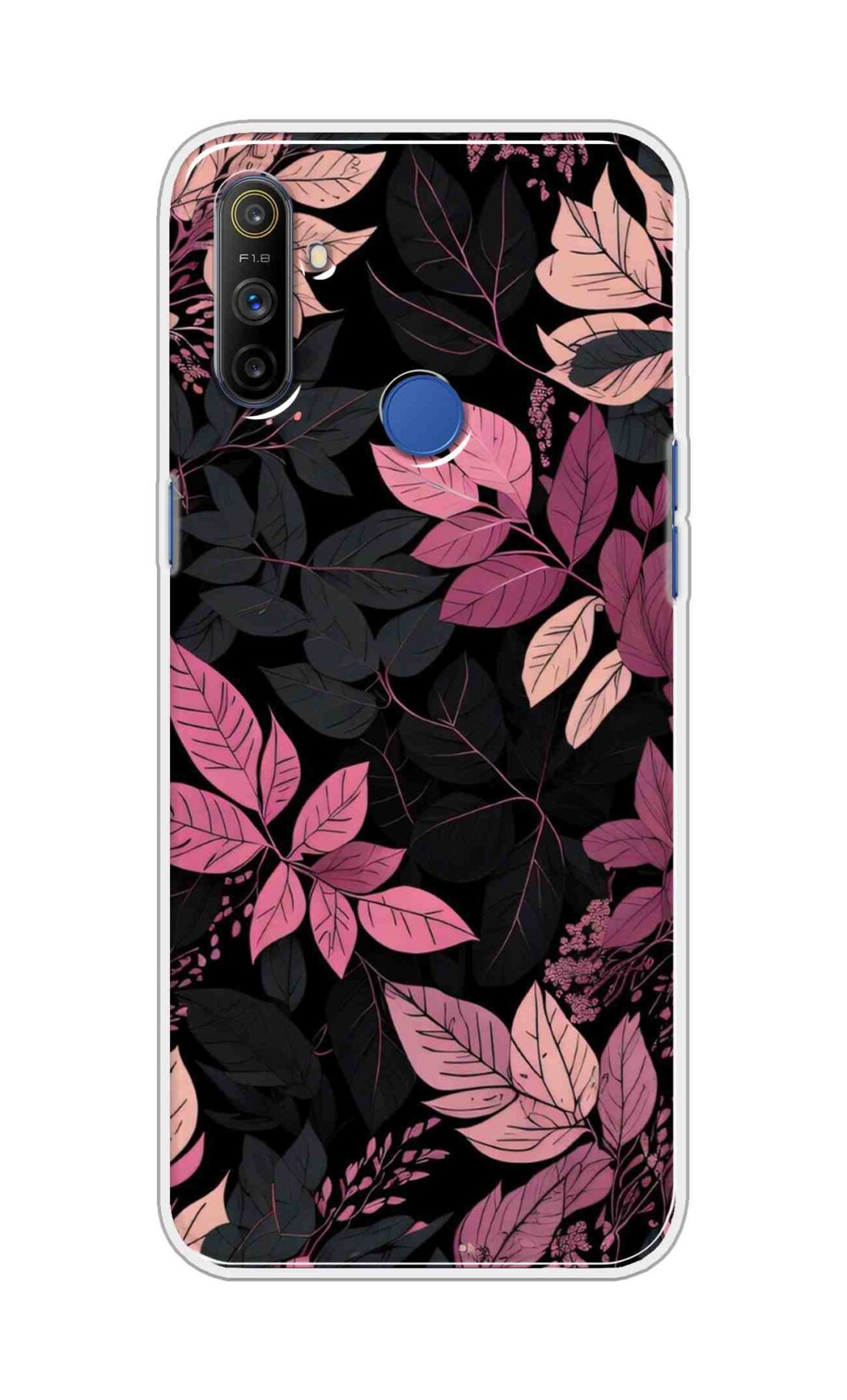 Coberta Back Cover For Realme Narzo 10A Back Cover Stylish Case - Light Pink and Black Leaves Design D16148