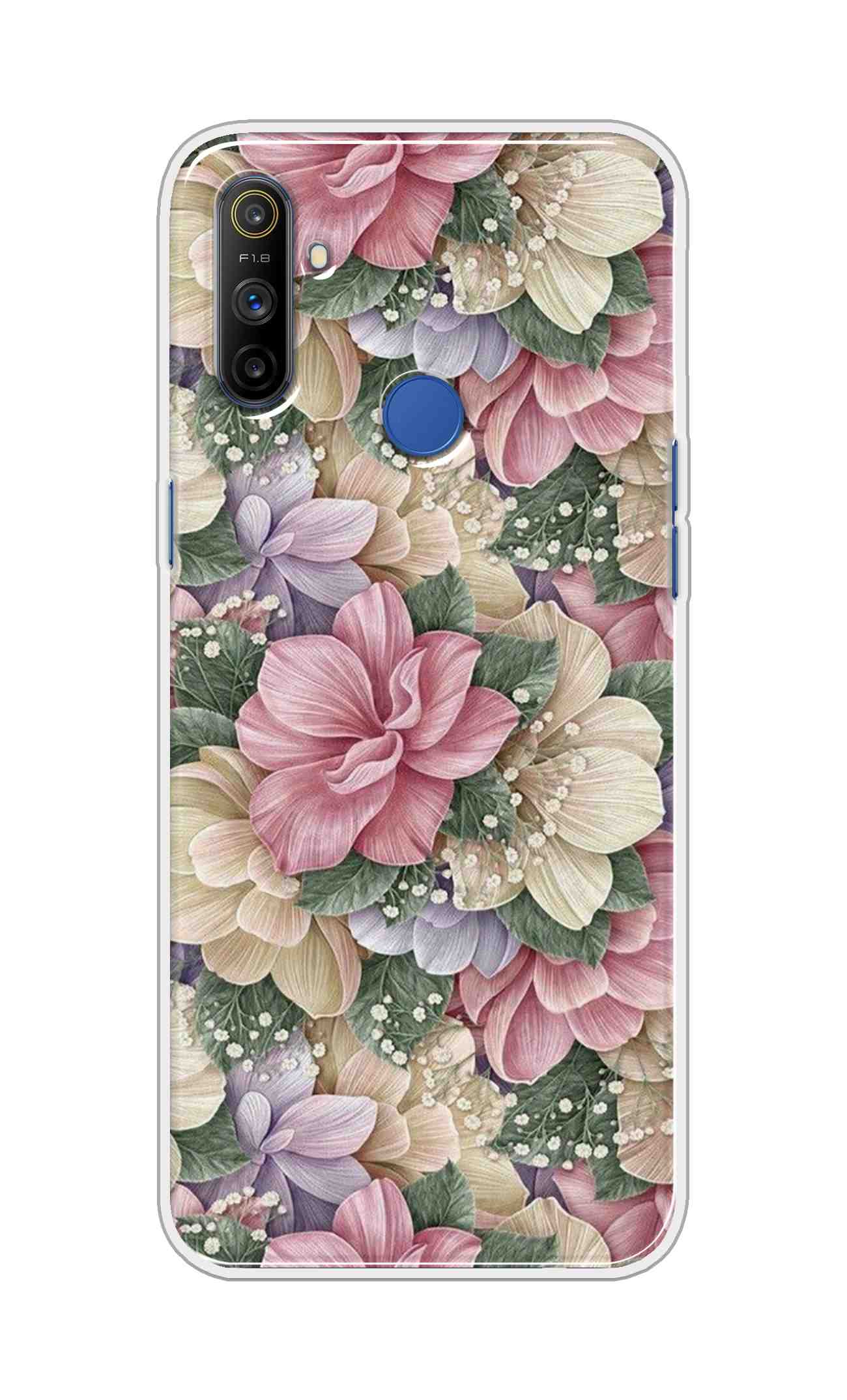 Coberta Back Cover For Realme Narzo 10A Back Cover Stylish Case - Green Leaves and Pink Flowers Design D16250