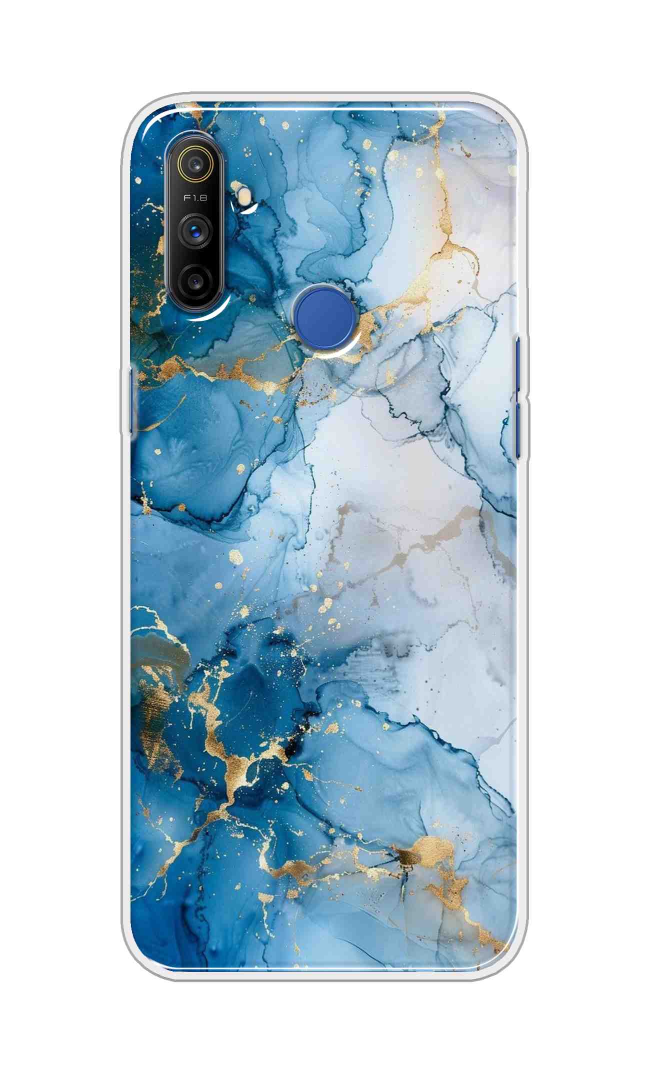 Coberta Back Cover For Realme Narzo 10A Back Cover Stylish Case - Light Blue and Golden Marble Design D16481