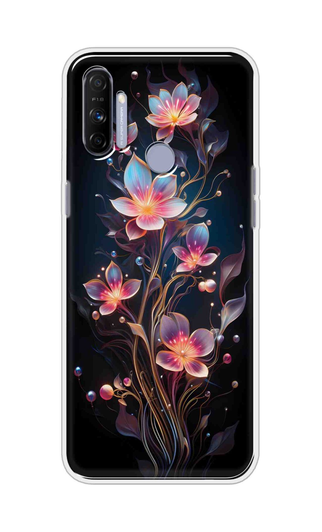 Coberta Back Cover For Realme Narzo 20A Back Cover Stylish Case - Asthetic Flowers in Black Design D16523