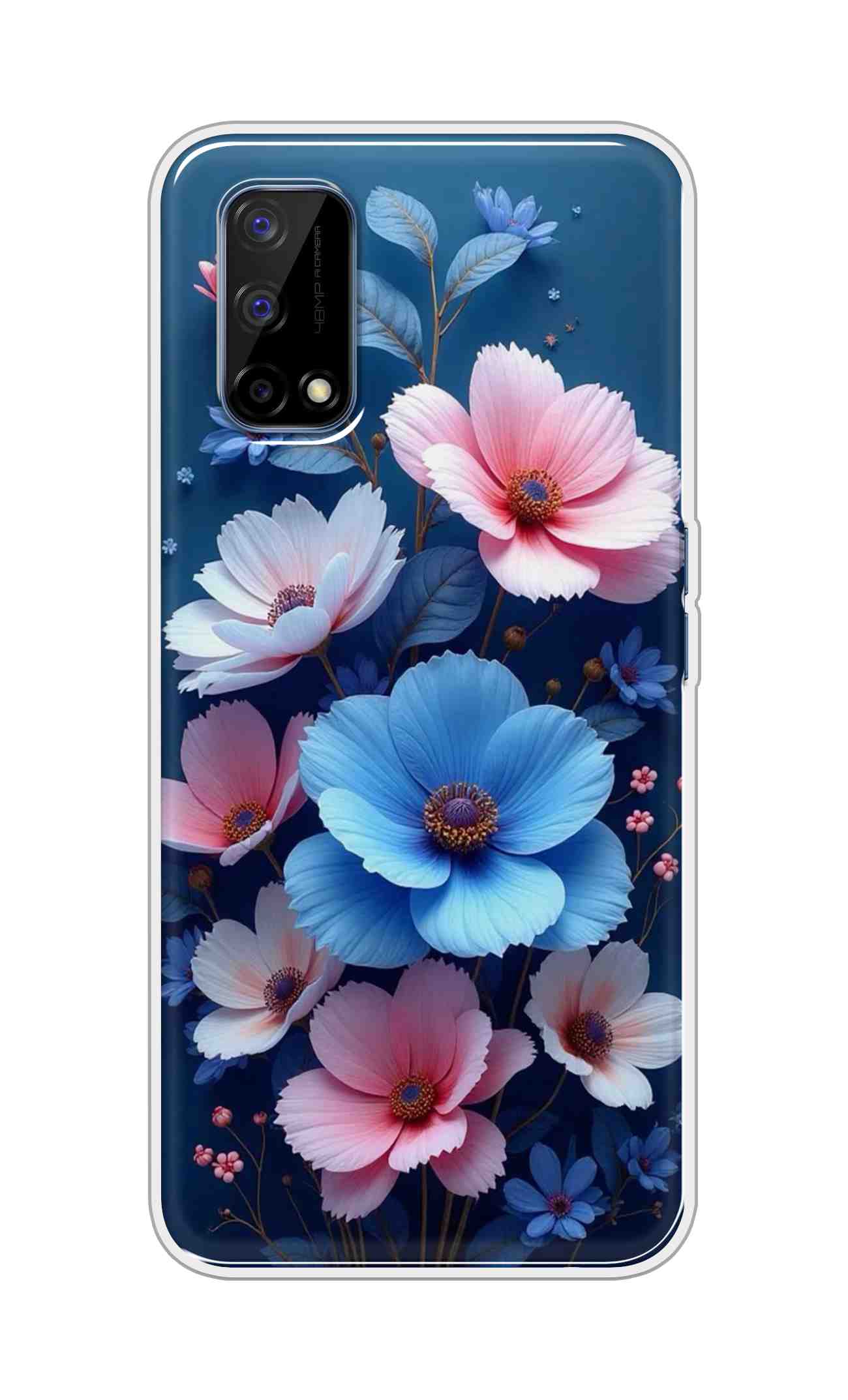 Coberta Back Cover For Realme Narzo 30 Pro Back Cover Stylish Case - Blue and Pink Flowers Design D16512