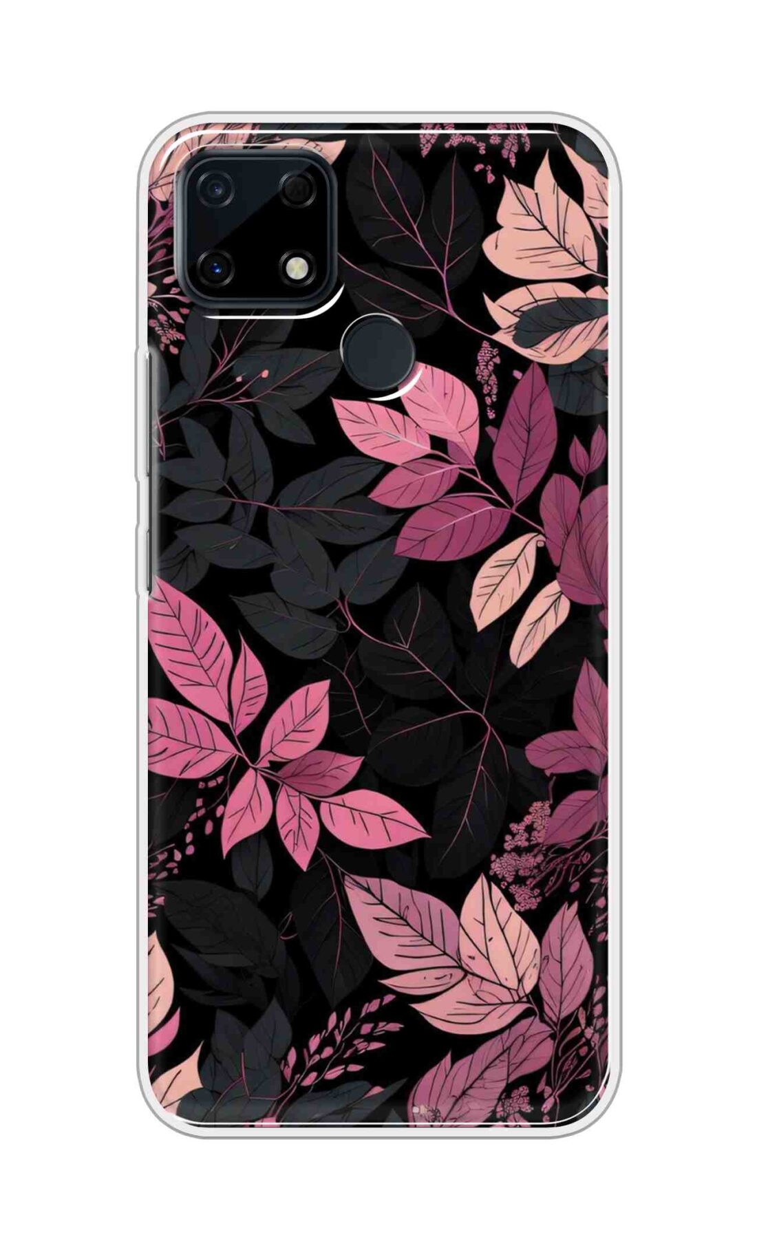 Coberta Back Cover For Realme Narzo 30A Back Cover Stylish Case - Light Pink and Black Leaves Design D16148