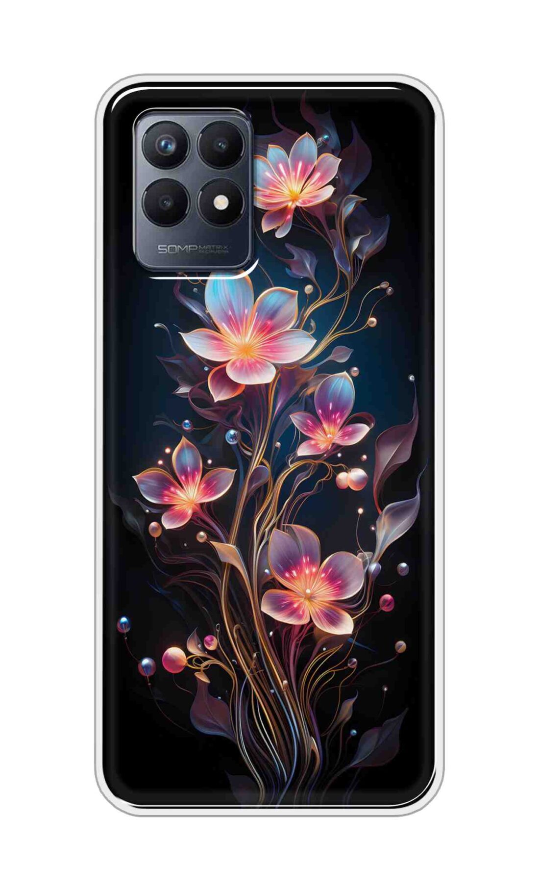 Coberta Back Cover For Realme Narzo 50 Back Cover Stylish Case - Asthetic Flowers in Black Design D16523