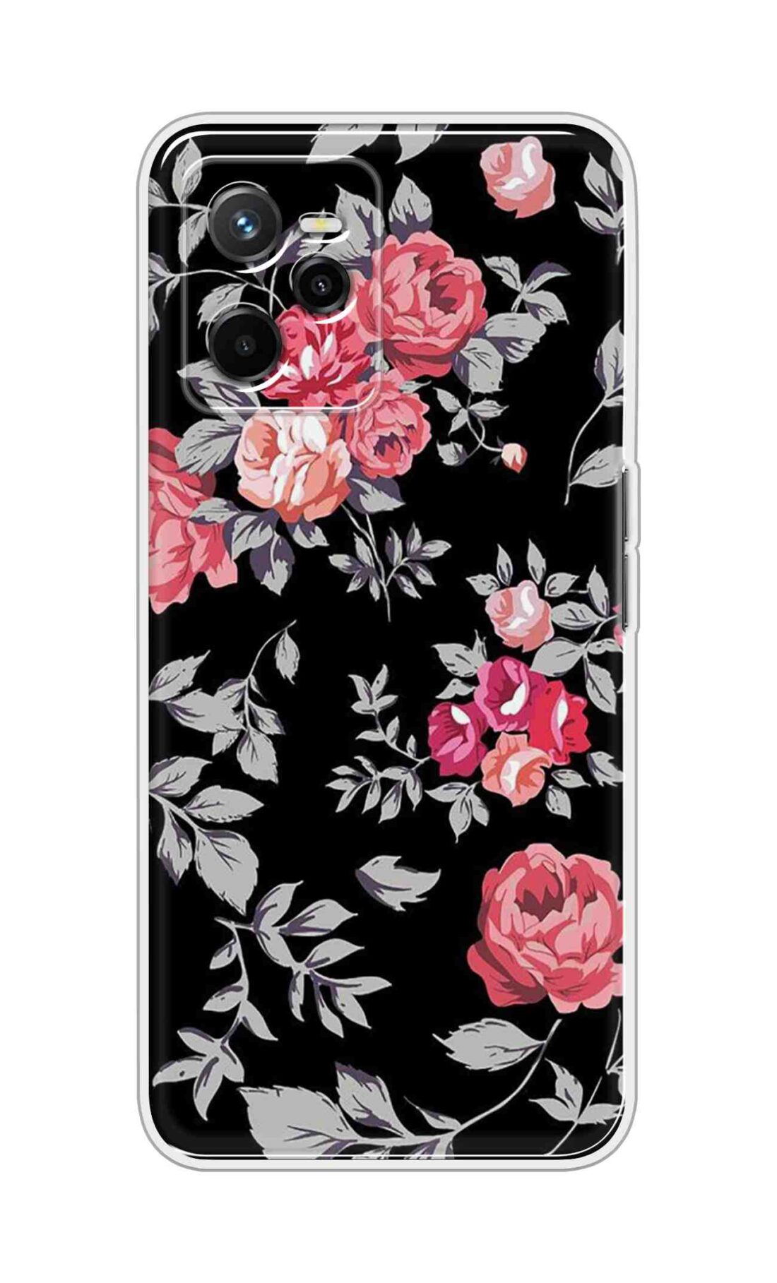 Coberta Back Cover For Realme Narzo 50A Prime Back Cover Stylish Case - Pink Flowers and Grey Leaves Design D11556