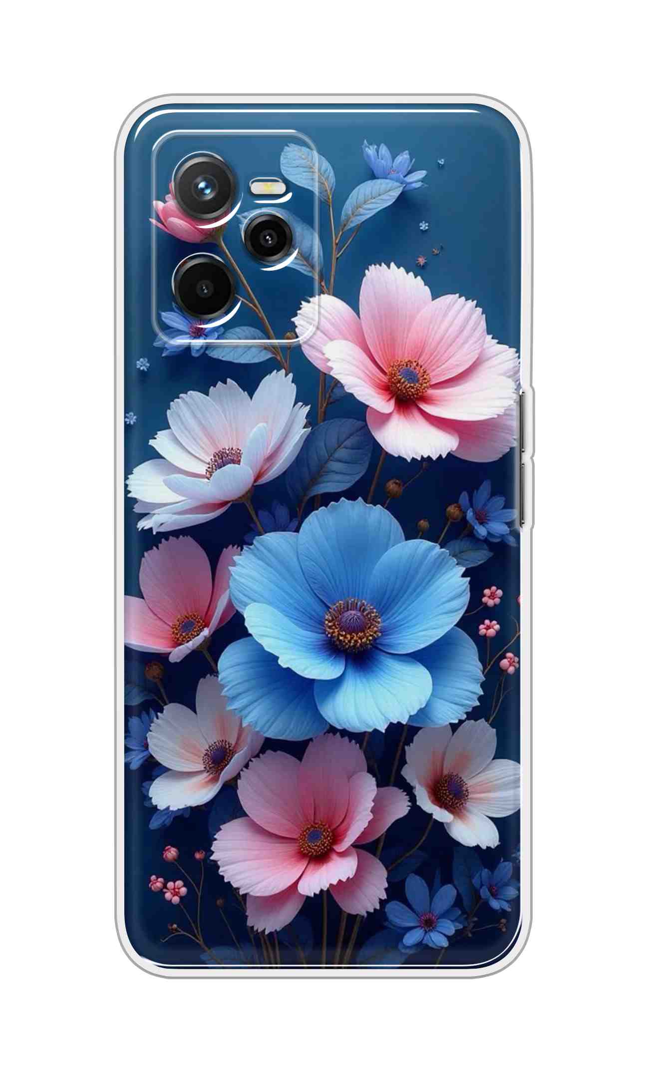 Coberta Back Cover For Realme Narzo 50A Prime Back Cover Stylish Case - Blue and Pink Flowers Design D16512