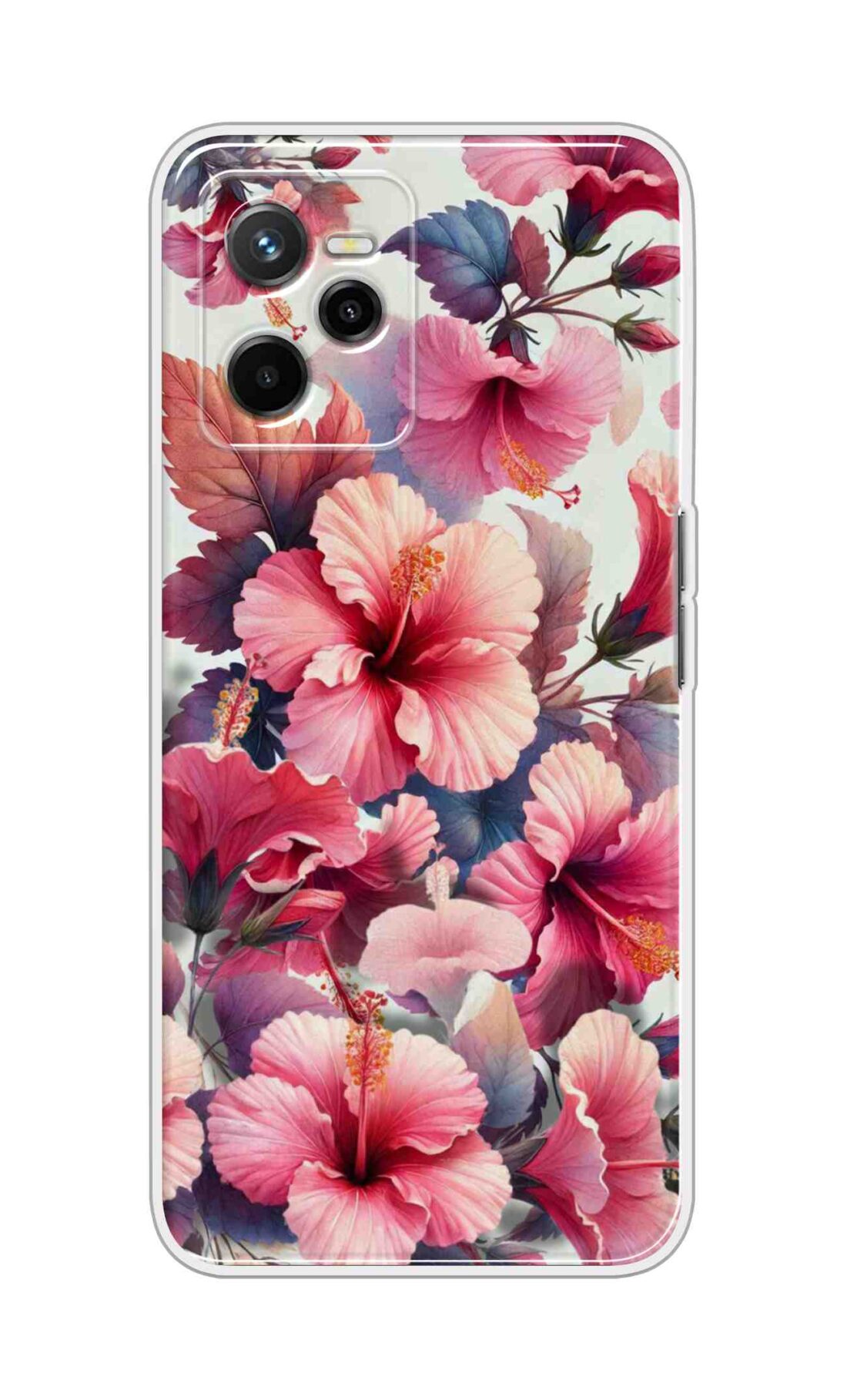 Coberta Back Cover For Realme Narzo 50A Prime Back Cover Stylish Case - Pink Leaves and Flowers Design D16525