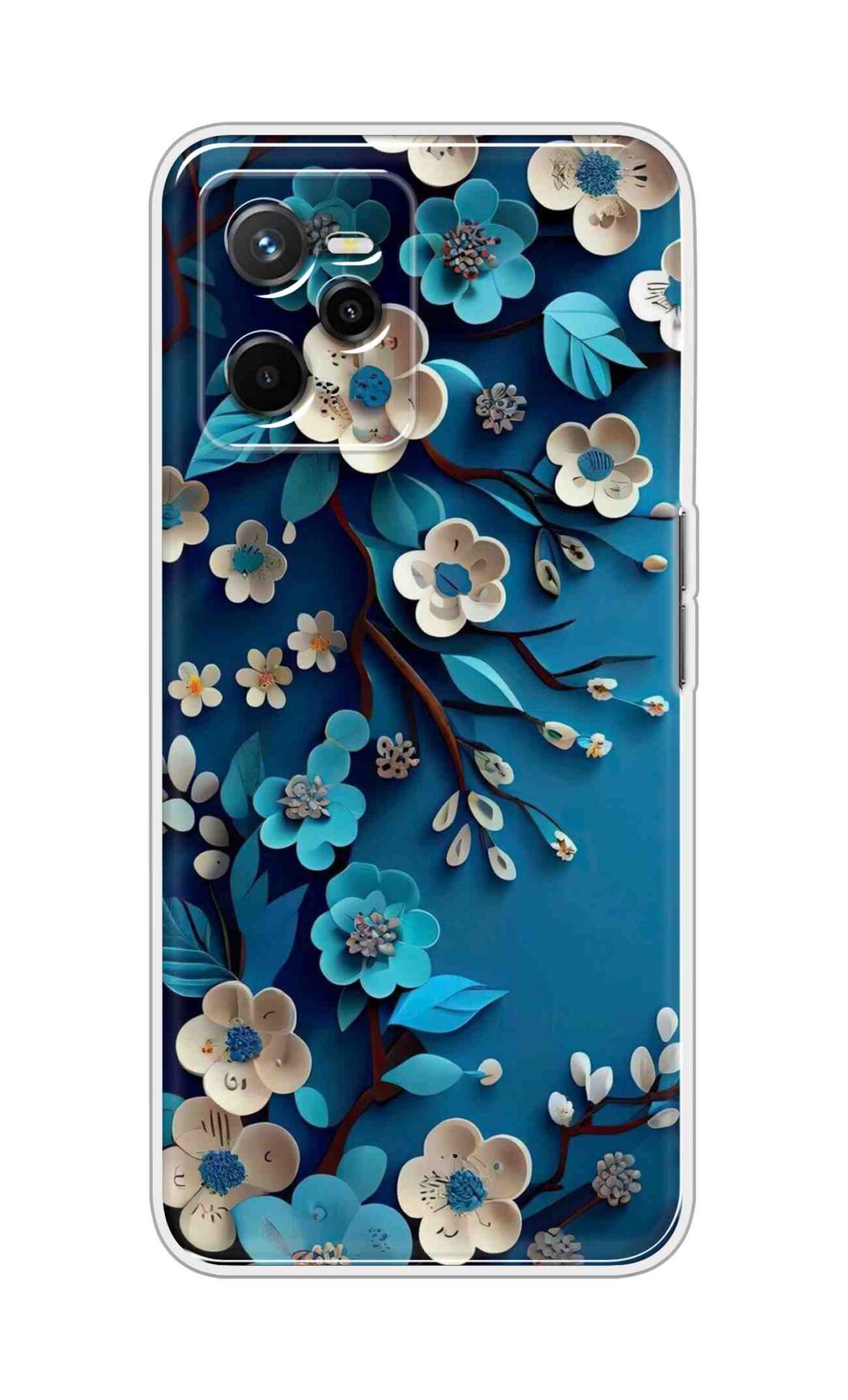 Coberta Back Cover For Realme Narzo 50A Prime Back Cover Stylish Case - Blue and White Flowers Design D16551