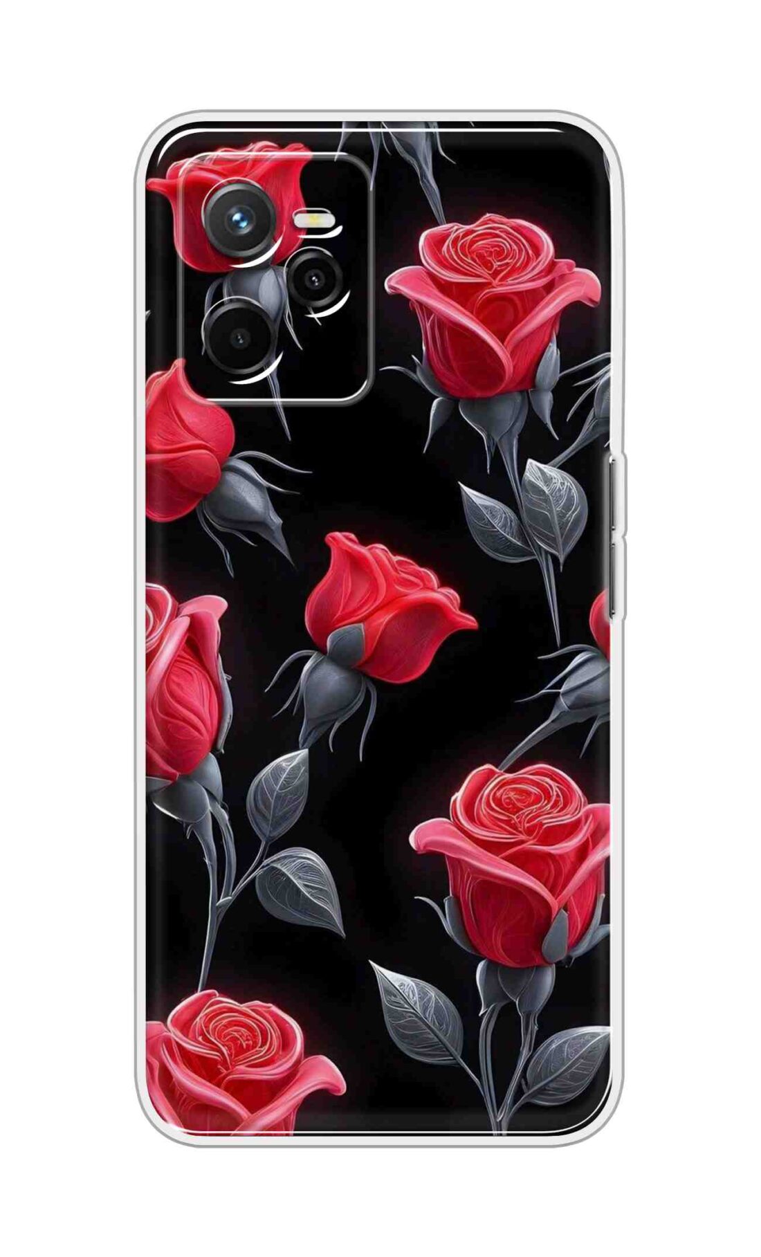 Coberta Back Cover For Realme Narzo 50A Prime Back Cover Stylish Case - Red Rose Flowers in Black Design D16570