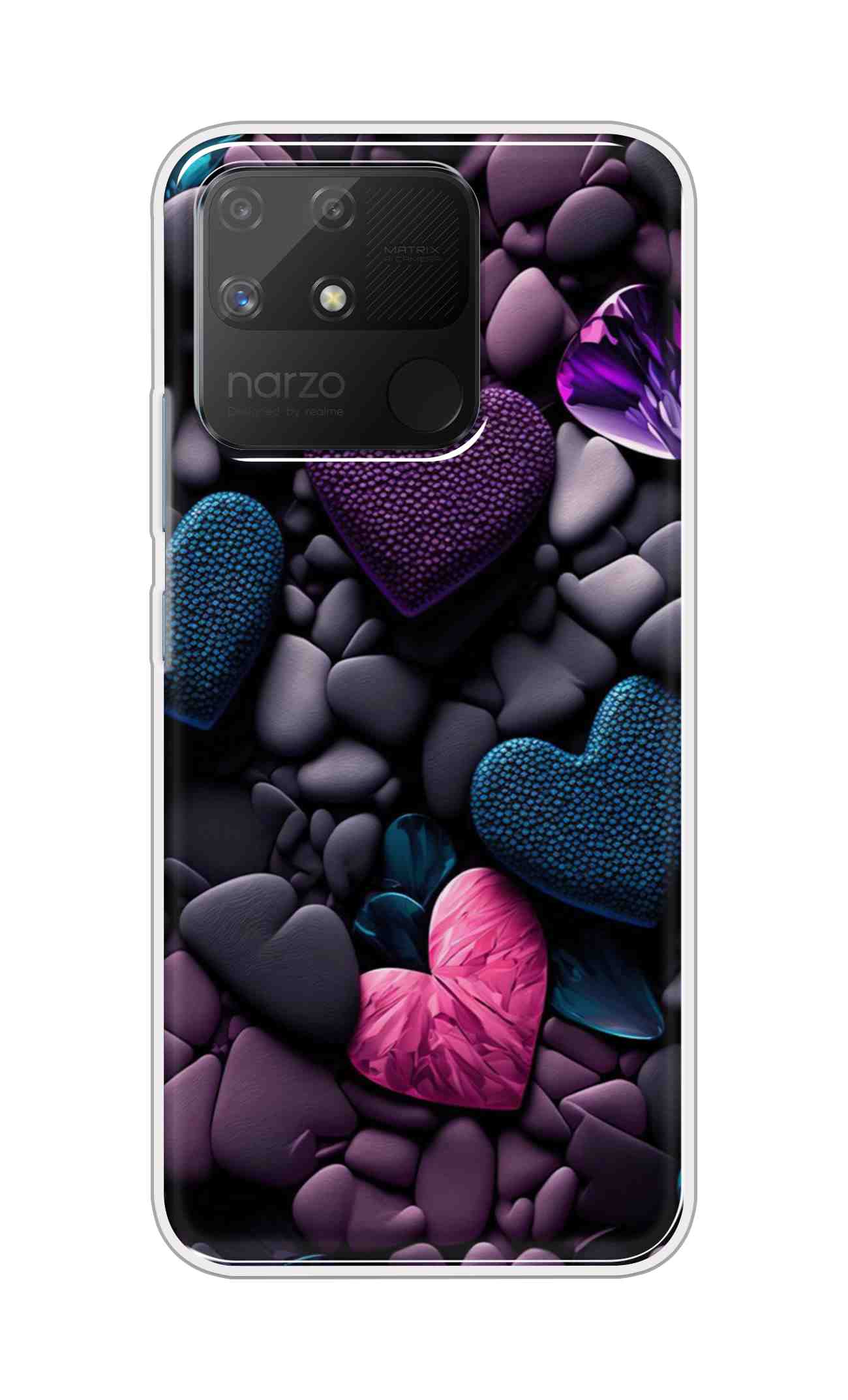 Coberta Back Cover For Realme Narzo 50a Back Cover Stylish Case - Purple Hearts Design D16005