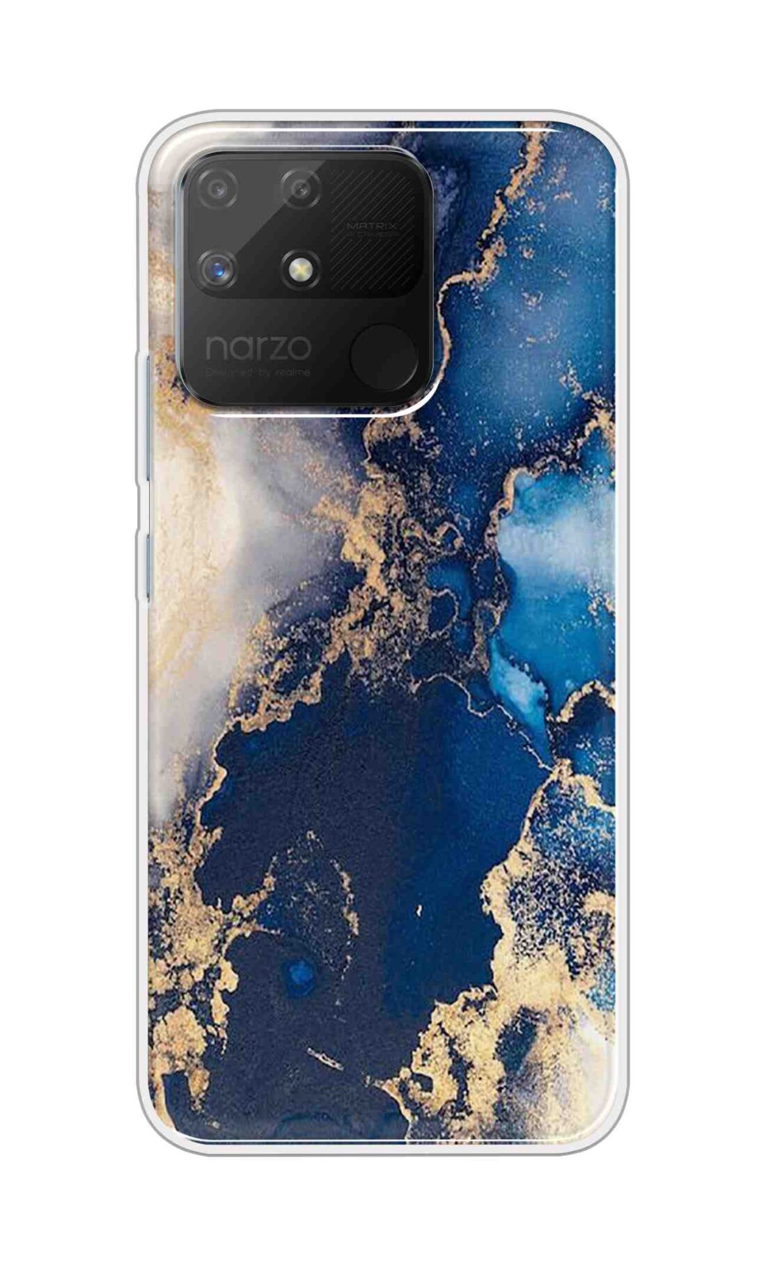 Coberta Back Cover For Realme Narzo 50a Back Cover Stylish Case - White and Dark Blue Marble Design D16177