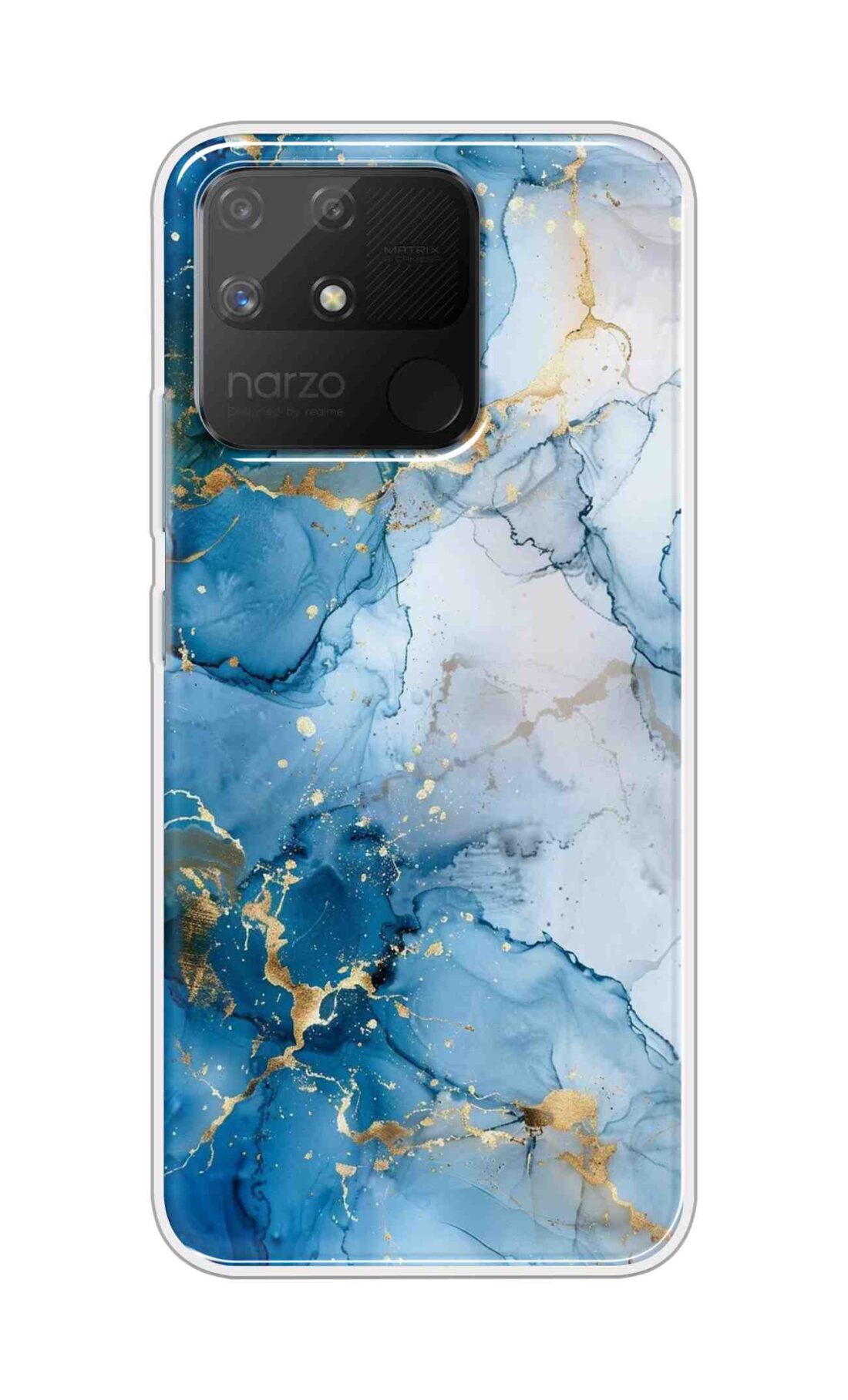 Coberta Back Cover For Realme Narzo 50a Back Cover Stylish Case - Light Blue and Golden Marble Design D16481
