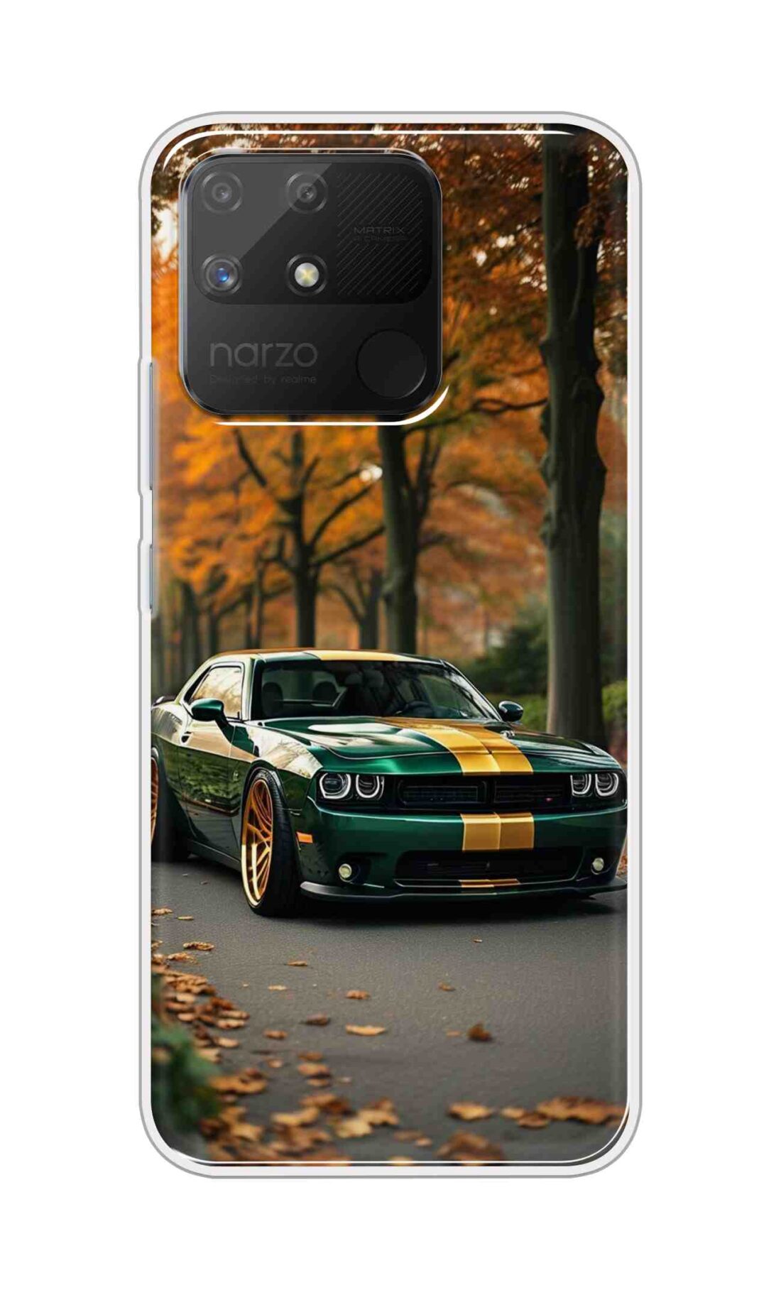 Coberta Back Cover For Realme Narzo 50a Back Cover Stylish Case - Golden Line in Green Design D16546