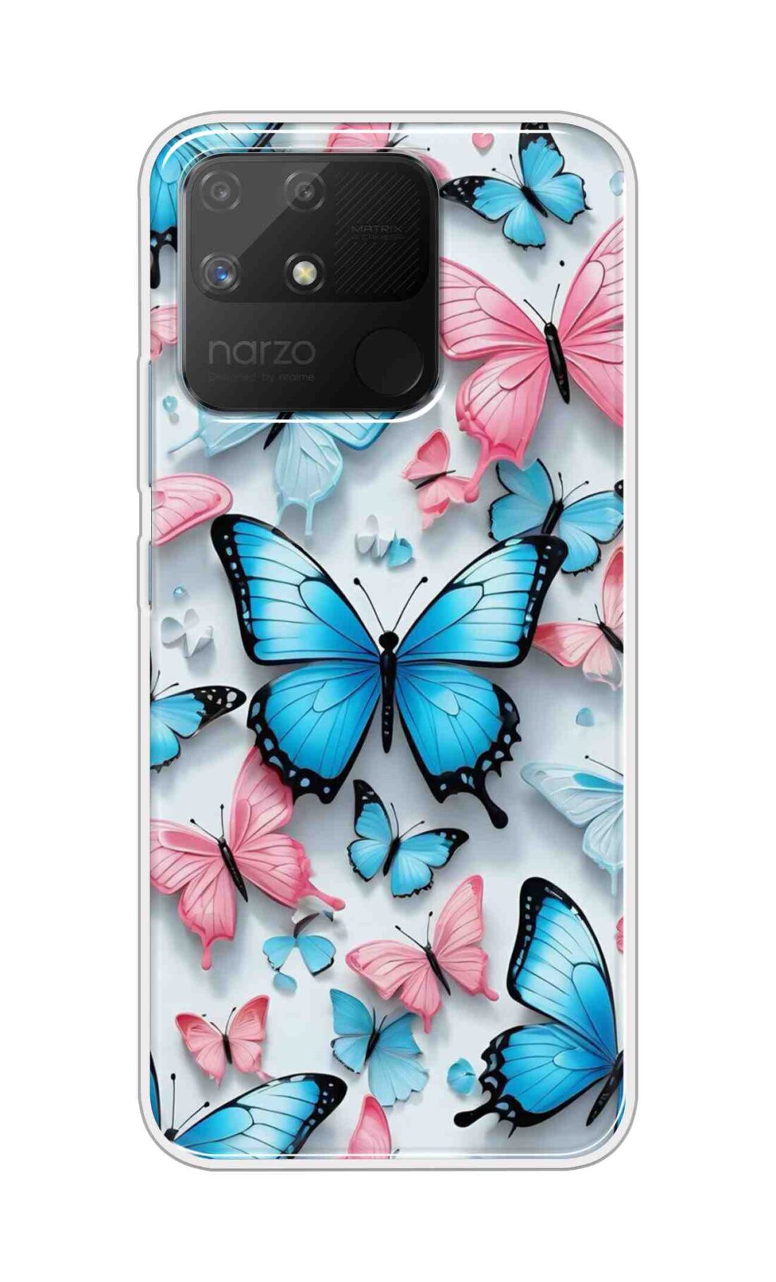 Coberta Back Cover For Realme Narzo 50a Back Cover Stylish Case - Blue and Pink Butterflyes Design D16568