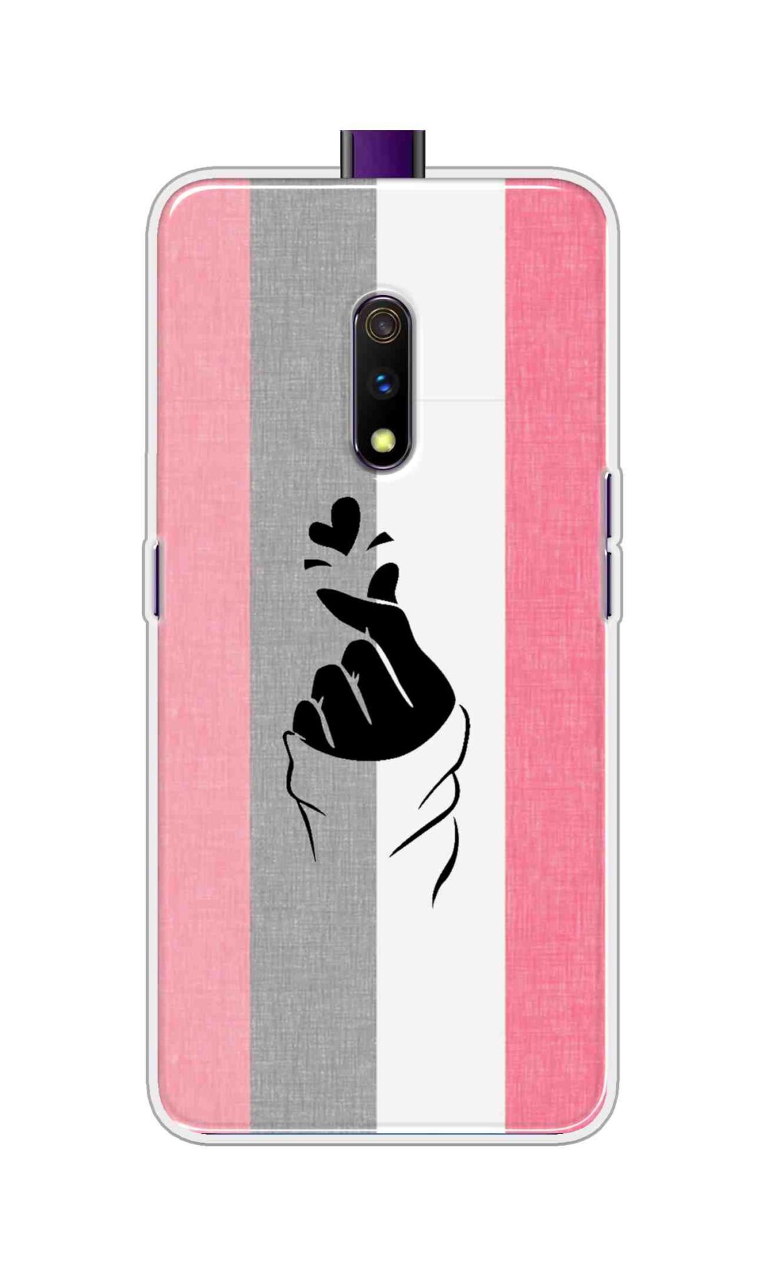 Coberta Back Cover For Realme X Back Cover Stylish Case - Pink and Grey Korean Heart Design D11894