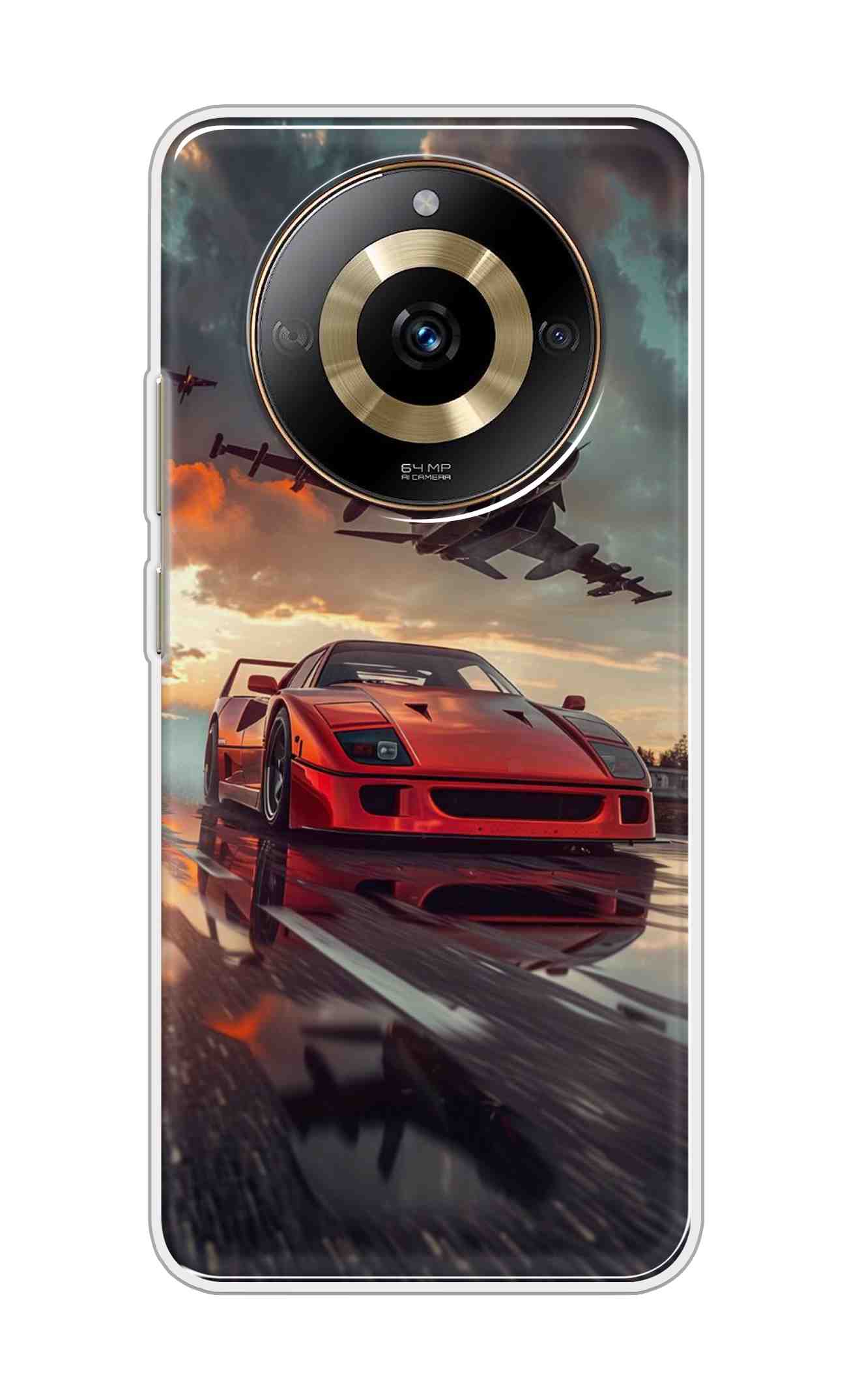 Coberta Back Cover For Realme narzo 60 5G Back Cover Stylish Case - Raceing Red Car with Aeroplane Design D16594