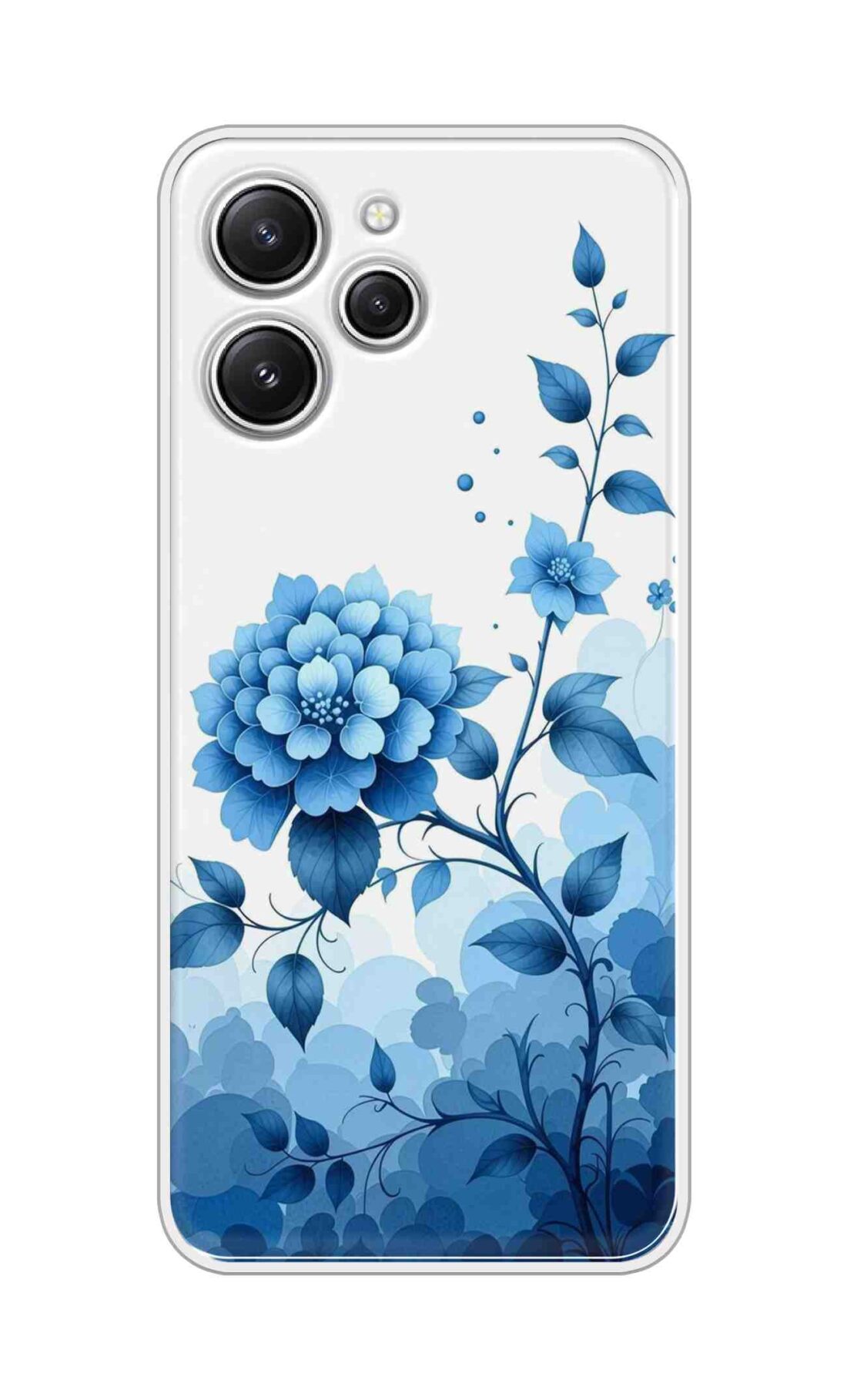 Coberta Back Cover For Redmi 12 4G Back Cover Stylish Case - Blue Flowers in White Design D16644