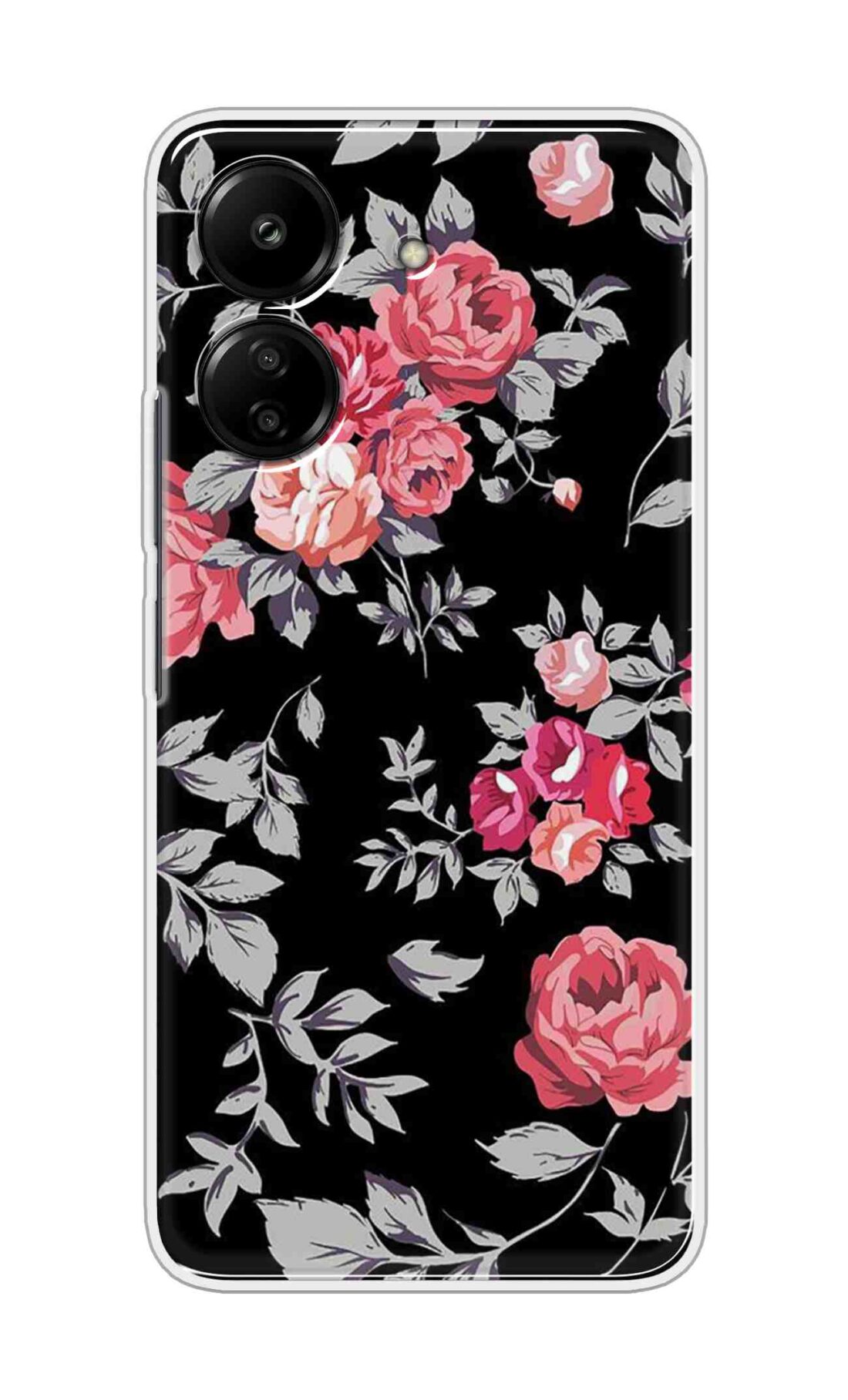 Coberta Back Cover For Redmi 13C 4G Back Cover Stylish Case - Pink Flowers and Grey Leaves Design D11556