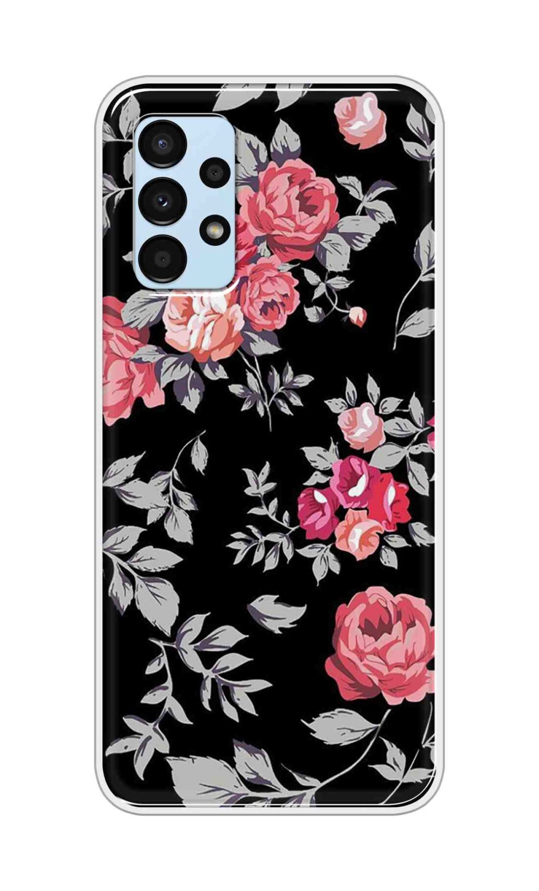 Coberta Back Cover For Samsung Galaxy A13 4G Back Cover Stylish Case - Pink Flowers and Grey Leaves Design D11556