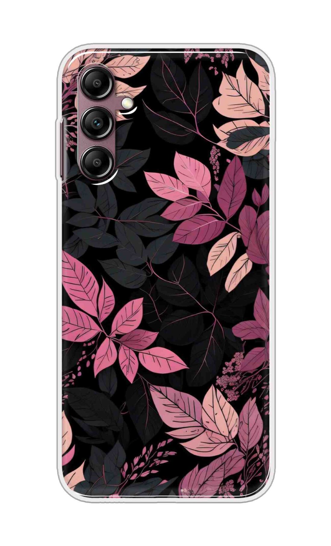 Coberta Back Cover For Samsung Galaxy M55 5G Back Cover Stylish Case - Light Pink and Black Leaves Design D16148