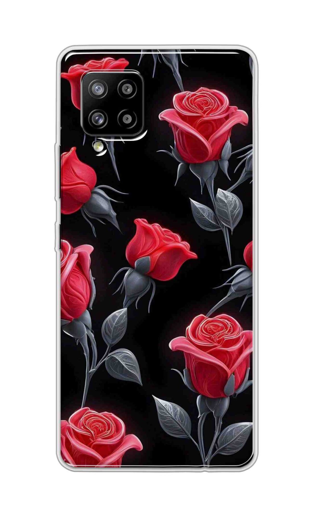 Coberta Back Cover For Samsung Galaxy A42 Back Cover Stylish Case - Red Rose Flowers in Black Design D16570