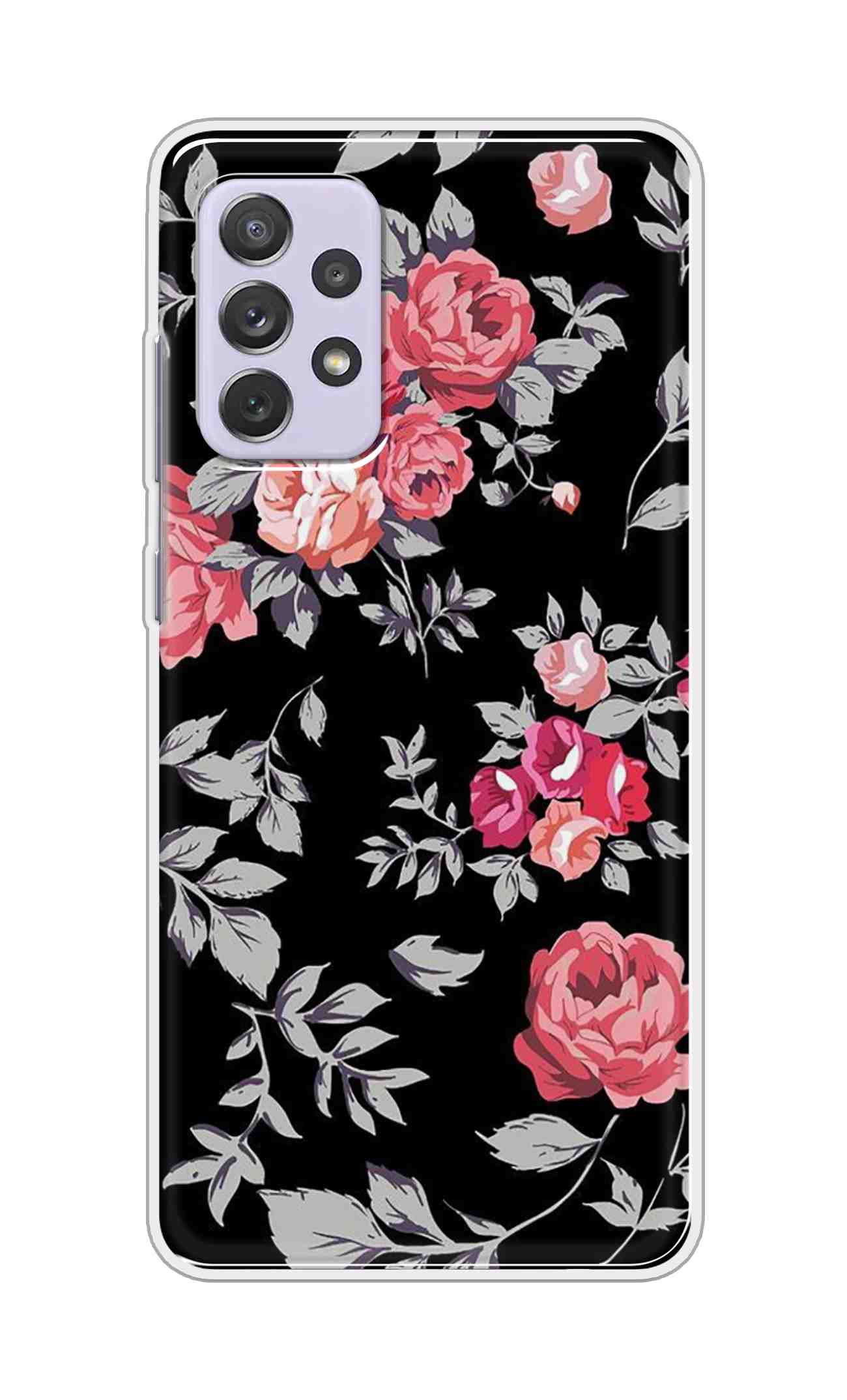 Coberta Back Cover For Samsung Galaxy A72 Back Cover Stylish Case - Pink Flowers and Grey Leaves Design D11556
