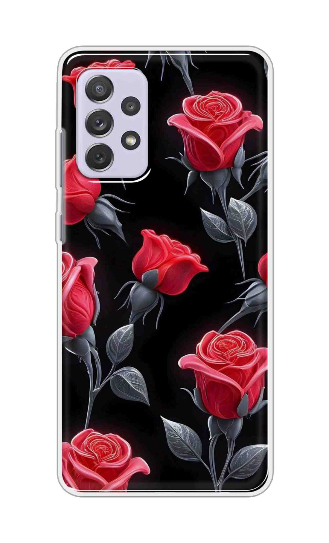 Coberta Back Cover For Samsung Galaxy A72 Back Cover Stylish Case - Red Rose Flowers in Black Design D16570