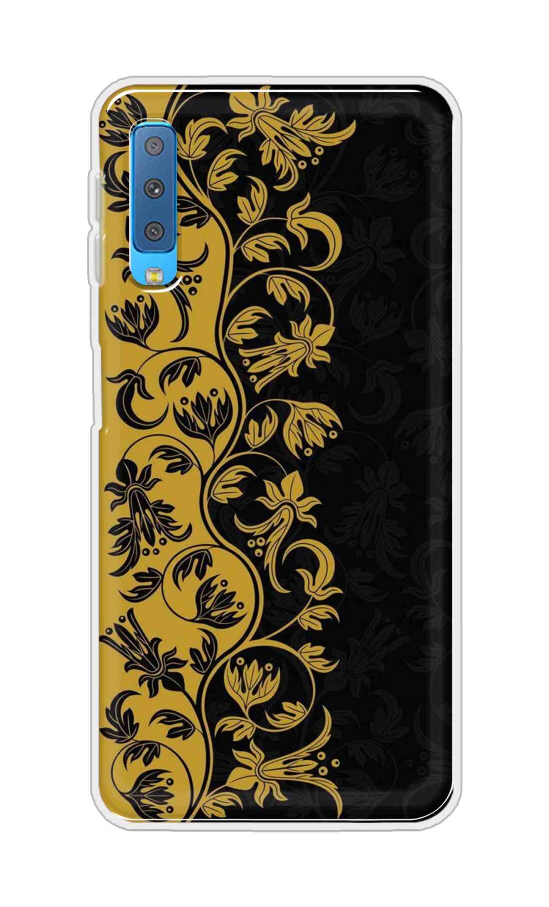 Coberta Back Cover For Samsung Galaxy A7 (2018) Back Cover Stylish Case - Black and Yellow Leaves Design D16518