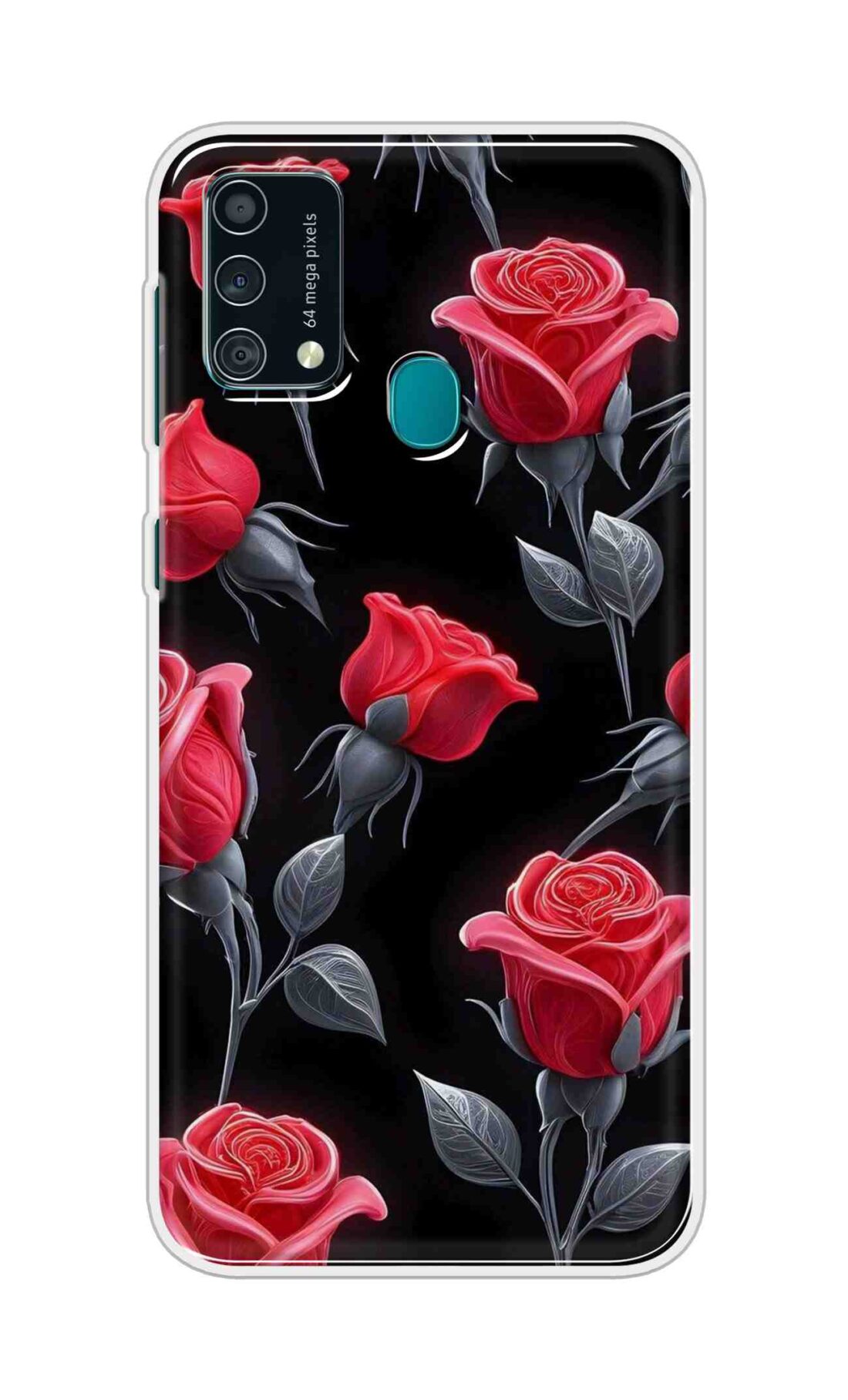 Coberta Back Cover For Samsung Galaxy F41 Back Cover Stylish Case - Red Rose Flowers in Black Design D16570