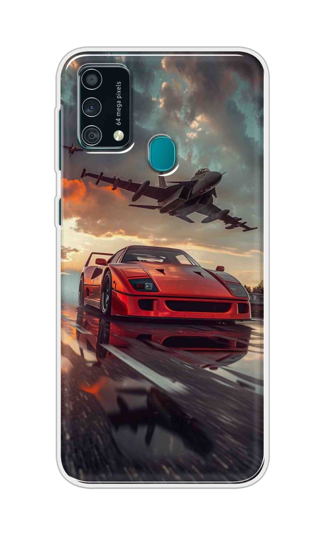 Coberta Back Cover For Samsung Galaxy F41 Back Cover Stylish Case - Raceing Red Car with Aeroplane Design D16594