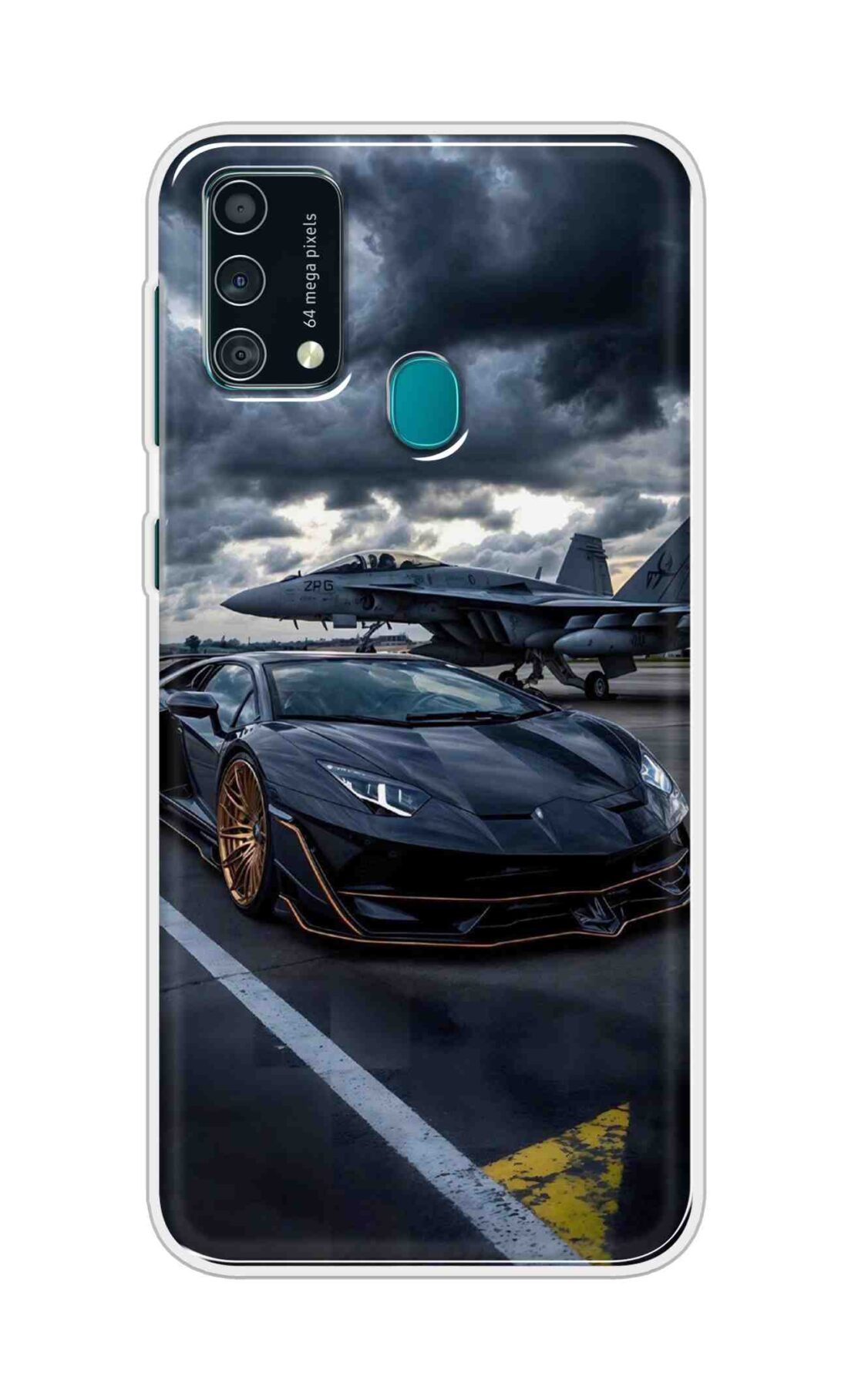 Coberta Back Cover For Samsung Galaxy F41 Back Cover Stylish Case - Black Car with Aeroplane Design D16616