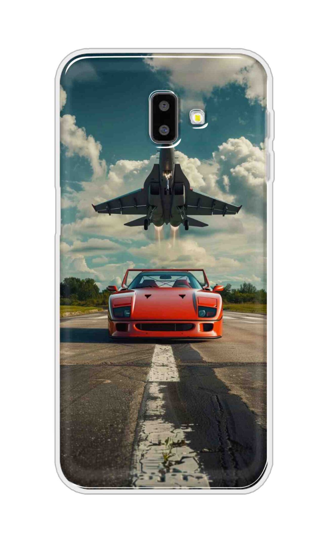 Coberta Back Cover For Samsung Galaxy J6 Plus Back Cover Stylish Case - Red Car with Aeroplane Design D16596