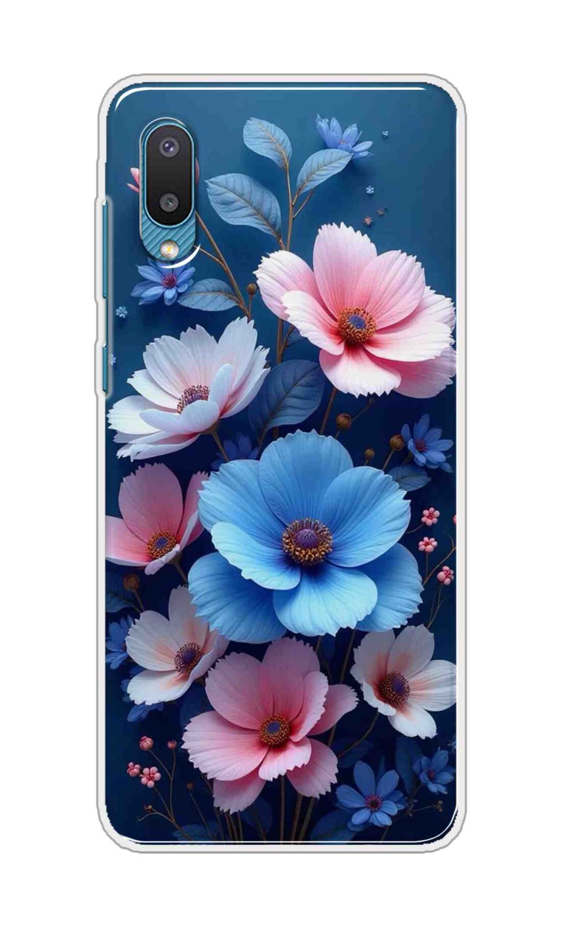 Coberta Back Cover For Samsung Galaxy M02 Back Cover Stylish Case - Blue and Pink Flowers Design D16512