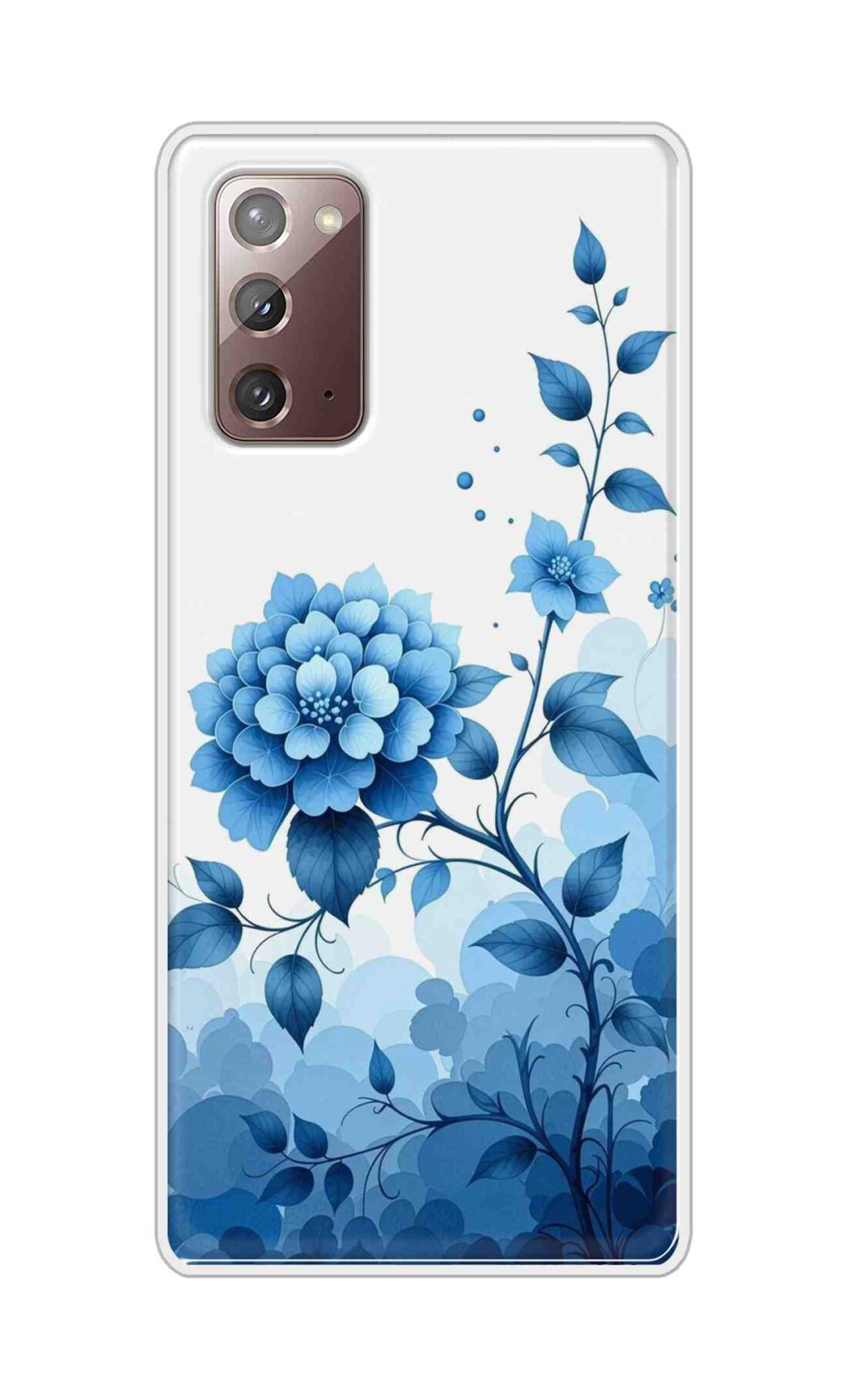 Coberta Back Cover For Samsung Galaxy Note 20 Back Cover Stylish Case - Blue Flowers in White Design D16644