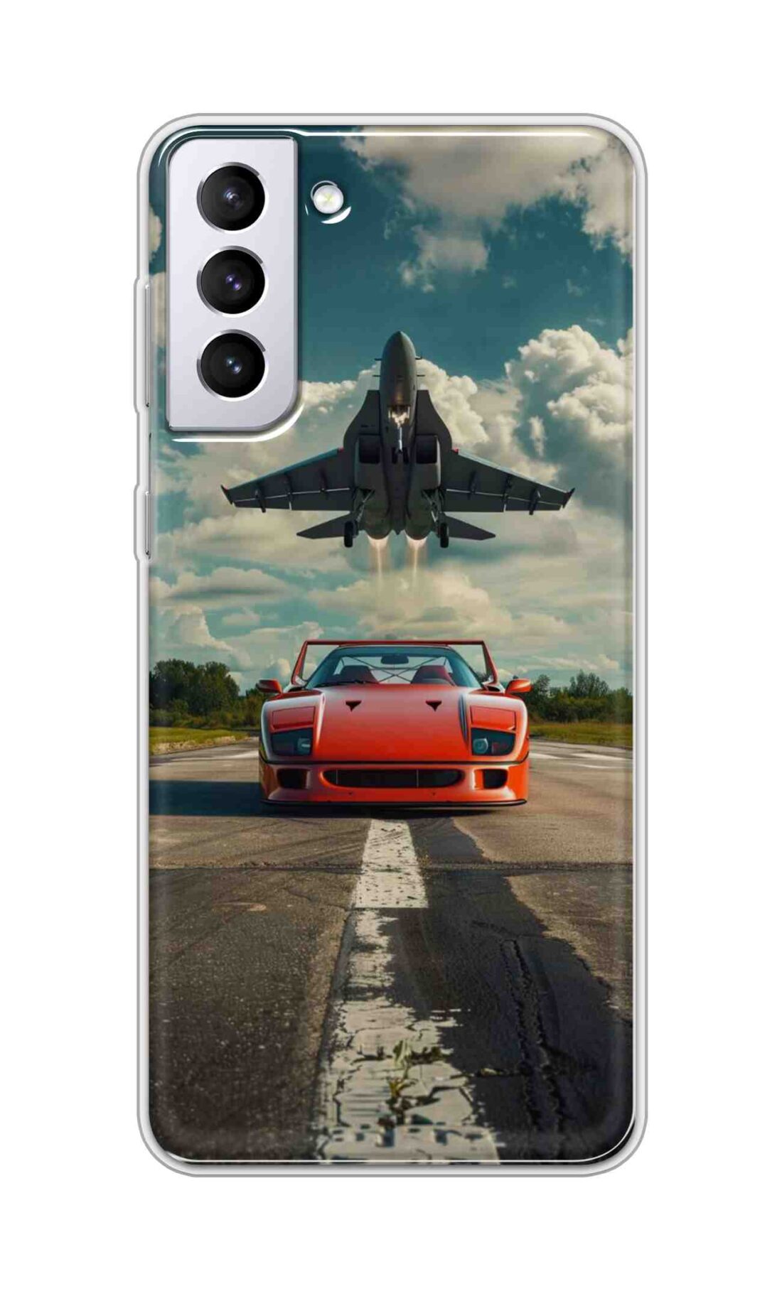 Coberta Back Cover For Samsung Galaxy S21 Back Cover Stylish Case - Red Car with Aeroplane Design D16596